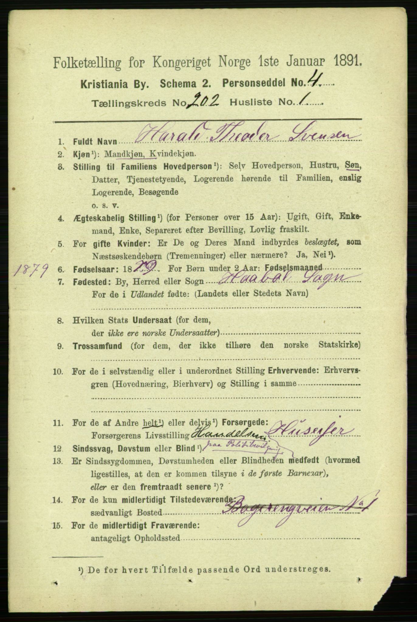 RA, 1891 census for 0301 Kristiania, 1891, p. 121524