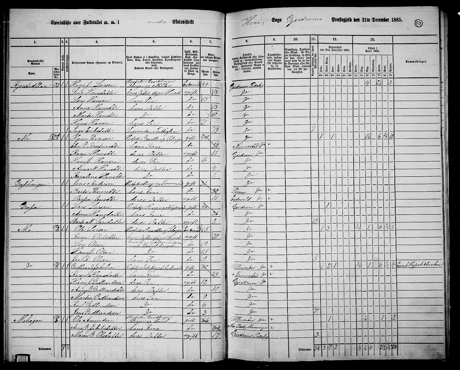 RA, 1865 census for Gjerdrum, 1865, p. 40