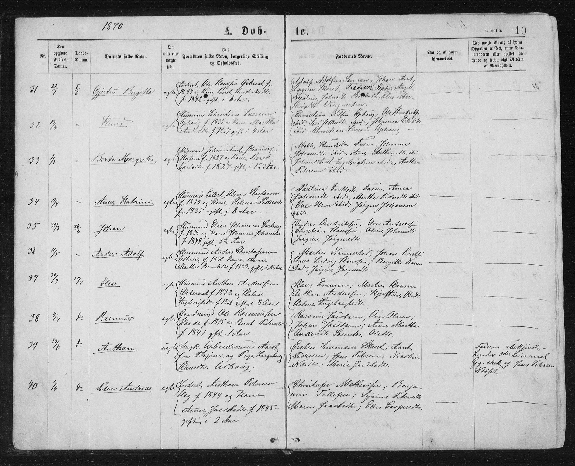 Ministerialprotokoller, klokkerbøker og fødselsregistre - Sør-Trøndelag, SAT/A-1456/659/L0745: Parish register (copy) no. 659C02, 1869-1892, p. 10