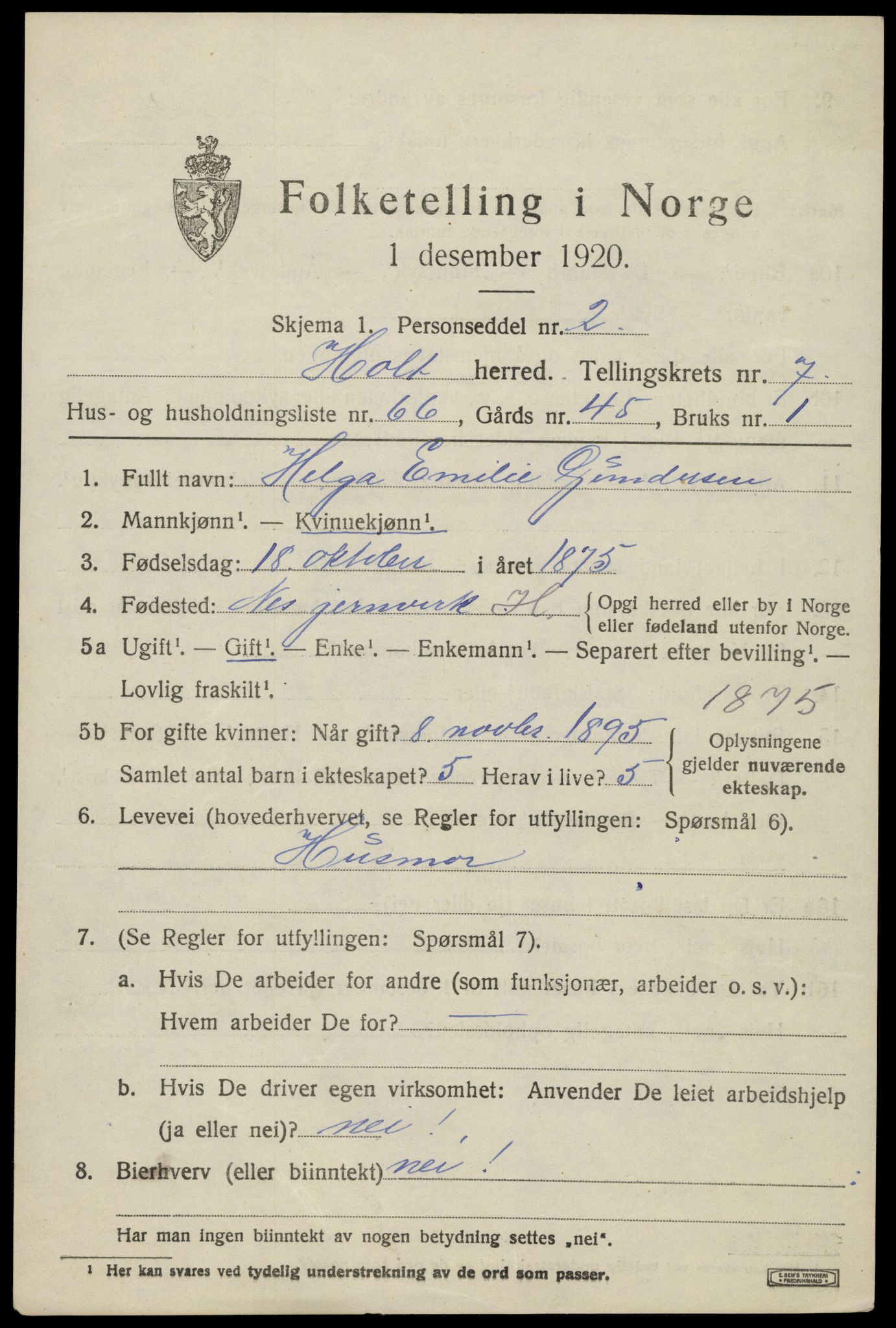 SAK, 1920 census for Holt, 1920, p. 4916