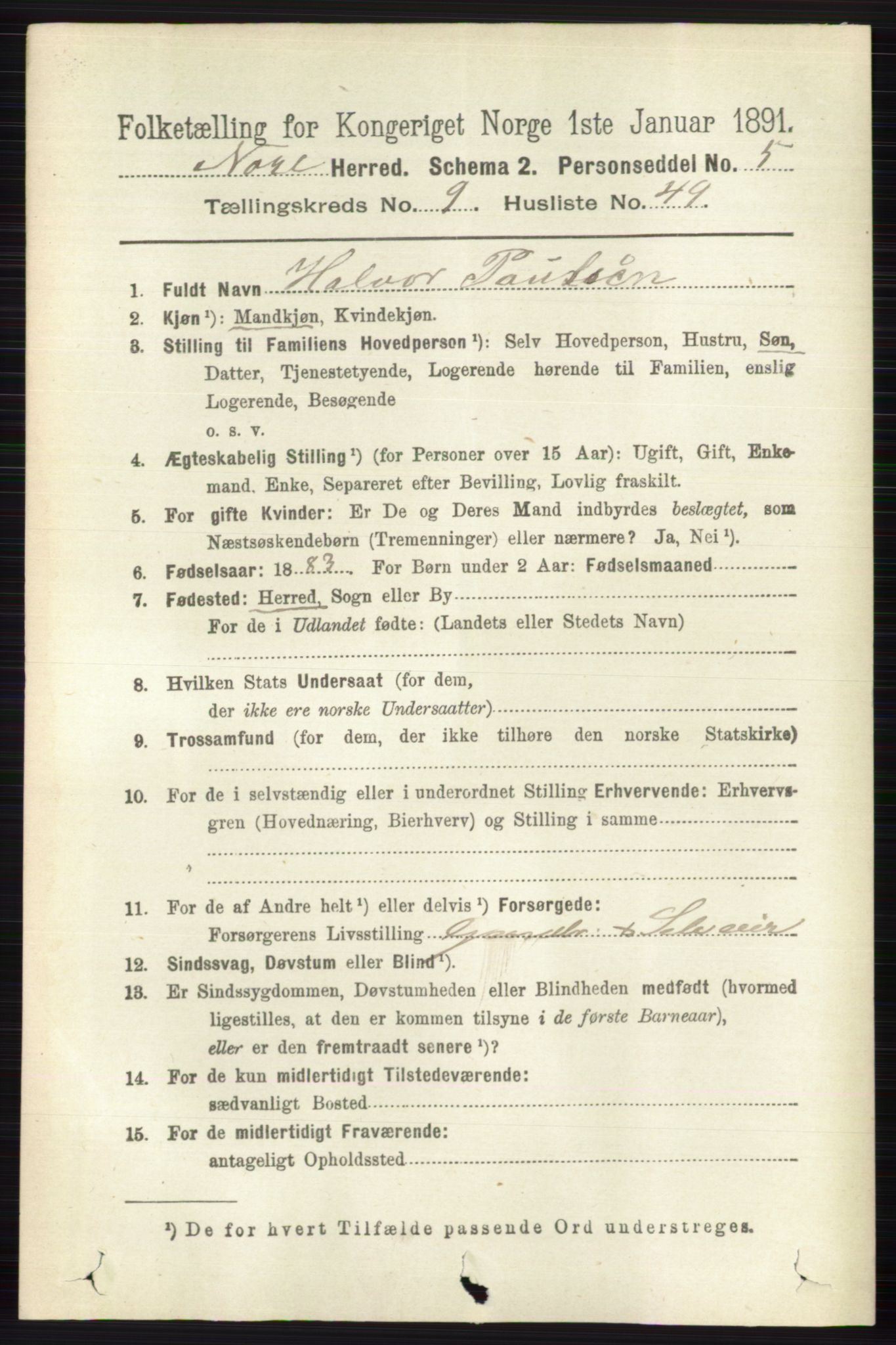 RA, 1891 census for 0633 Nore, 1891, p. 3506