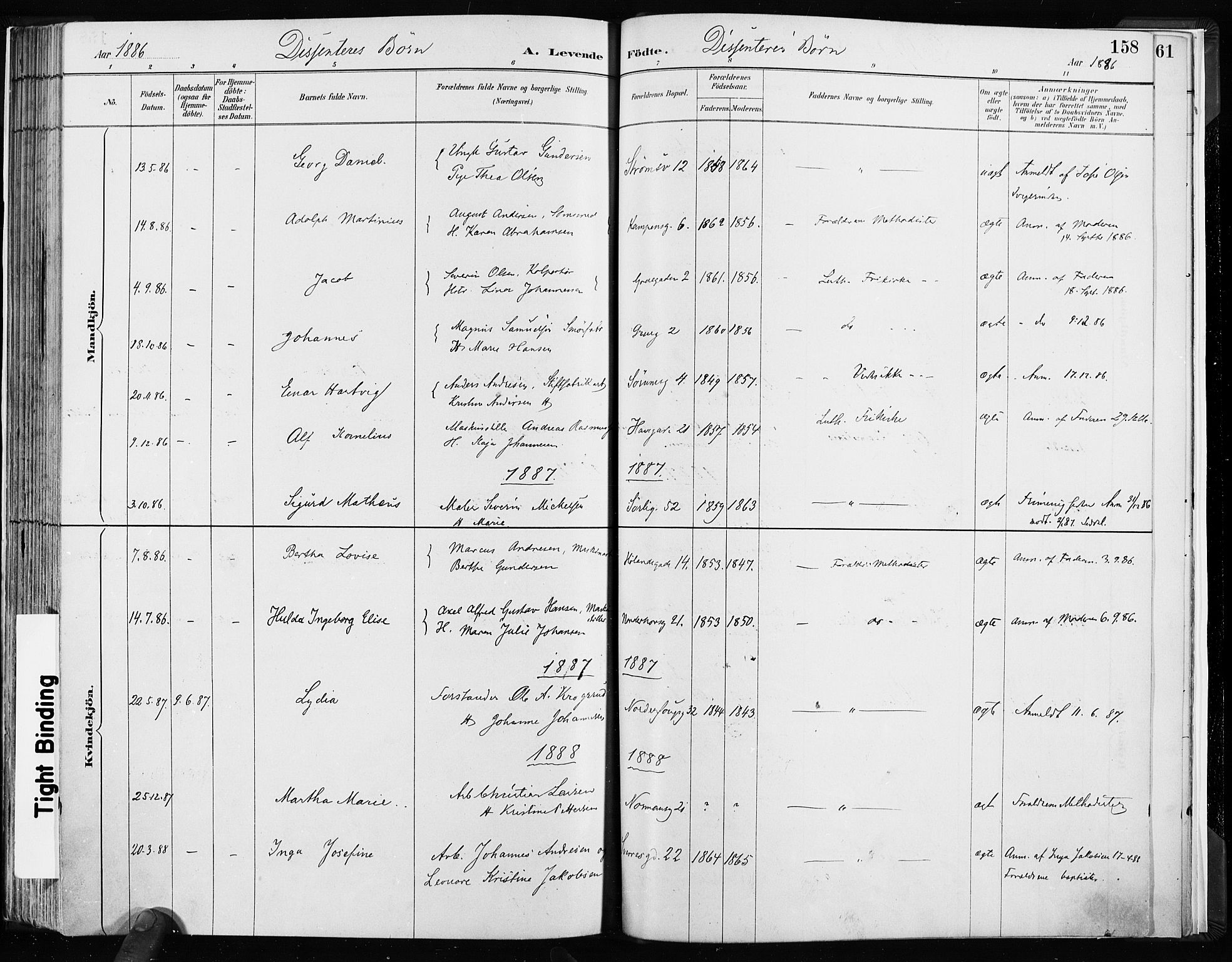 Kampen prestekontor Kirkebøker, AV/SAO-A-10853/F/Fa/L0003: Parish register (official) no. I 3, 1886-1892, p. 158