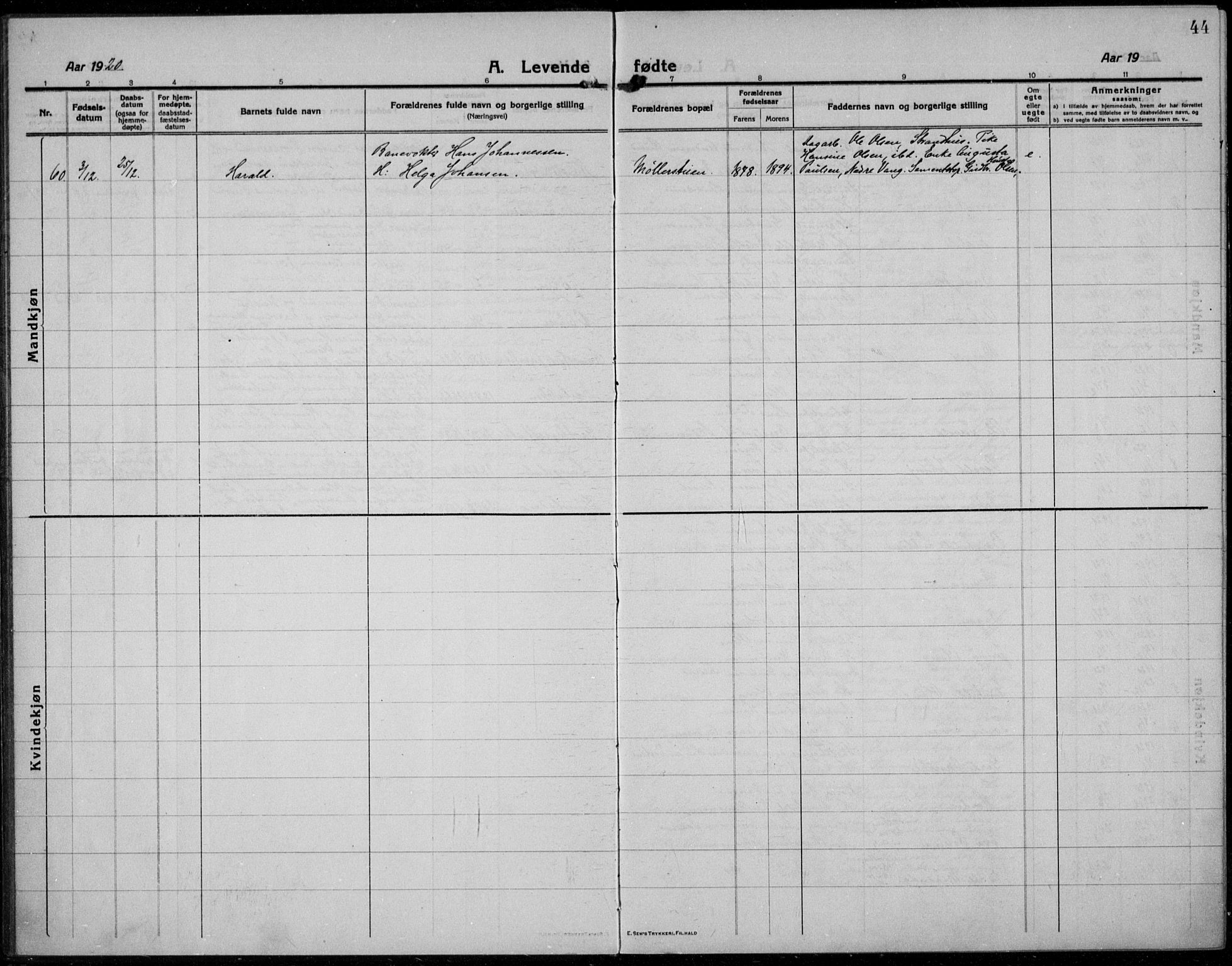 Jevnaker prestekontor, SAH/PREST-116/H/Ha/Haa/L0012: Parish register (official) no. 12, 1914-1924, p. 44