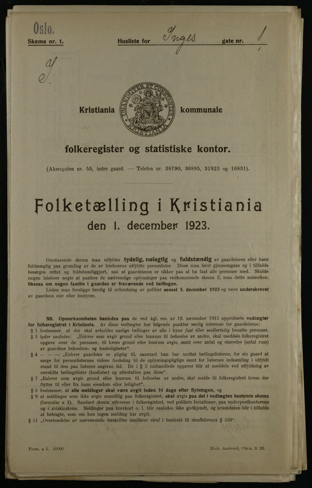 OBA, Municipal Census 1923 for Kristiania, 1923, p. 49071