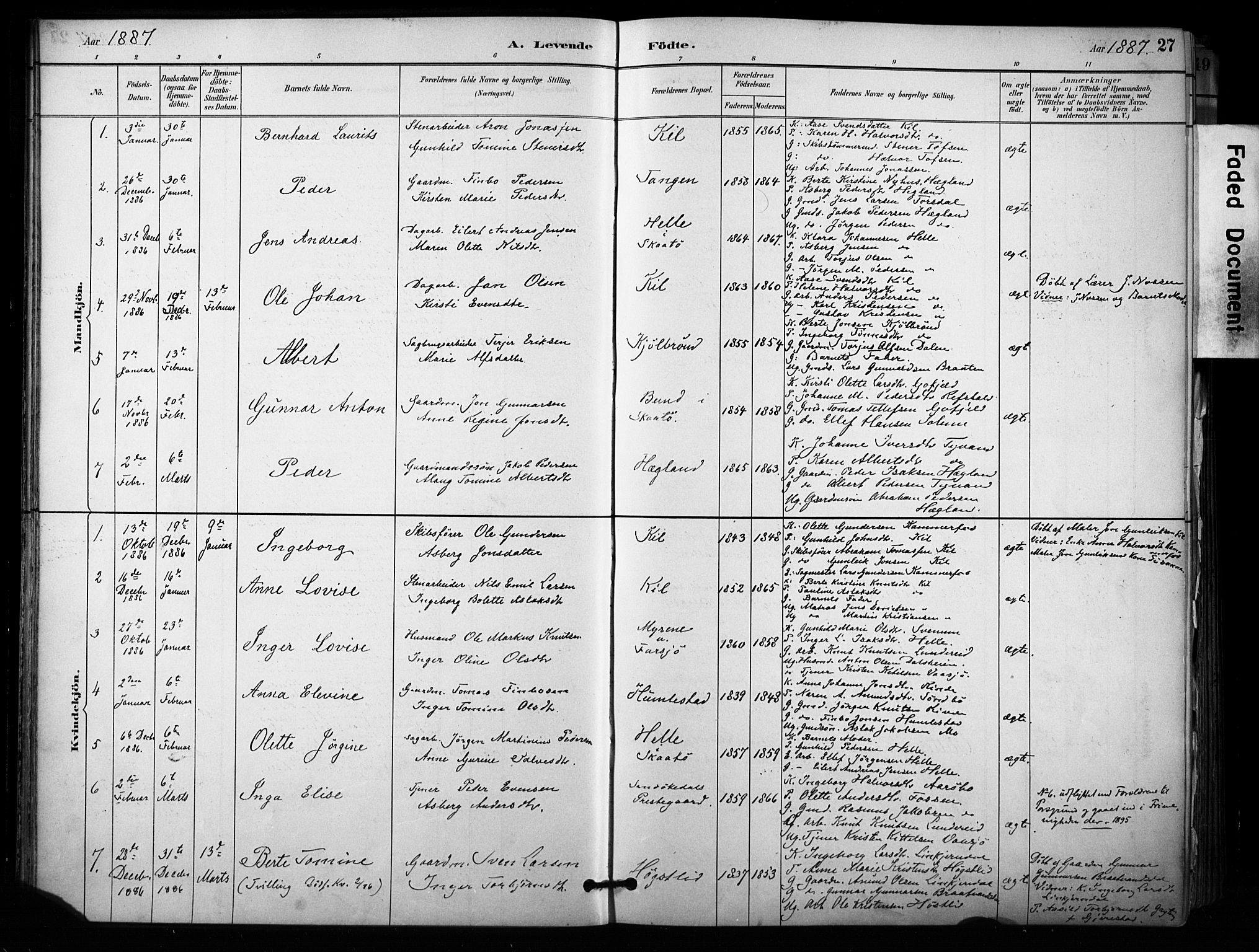 Sannidal kirkebøker, SAKO/A-296/F/Fa/L0015: Parish register (official) no. 15, 1884-1899, p. 27