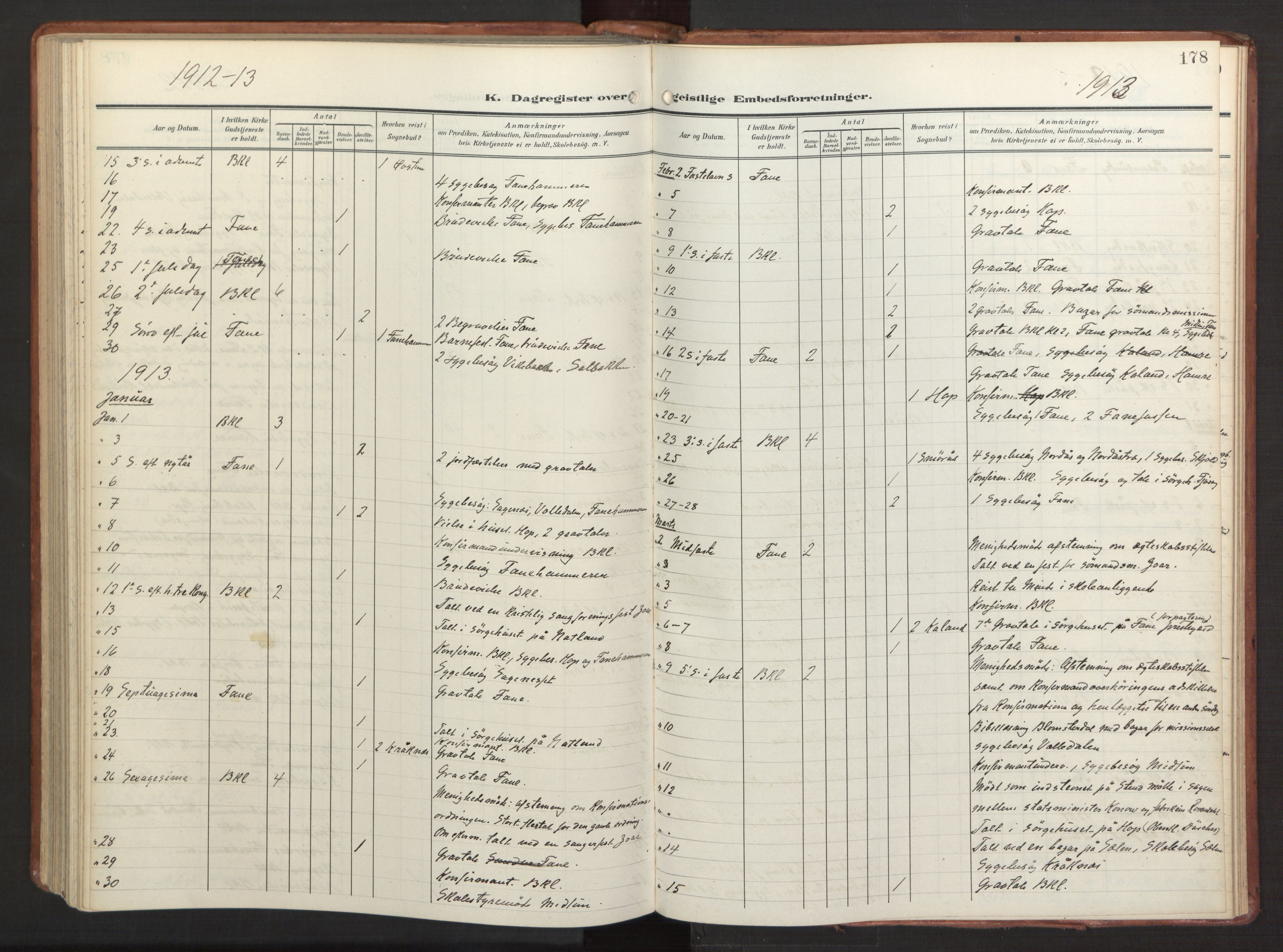 Fana Sokneprestembete, AV/SAB-A-75101/H/Haa/Haab/L0004: Parish register (official) no. B 4, 1908-1915, p. 178