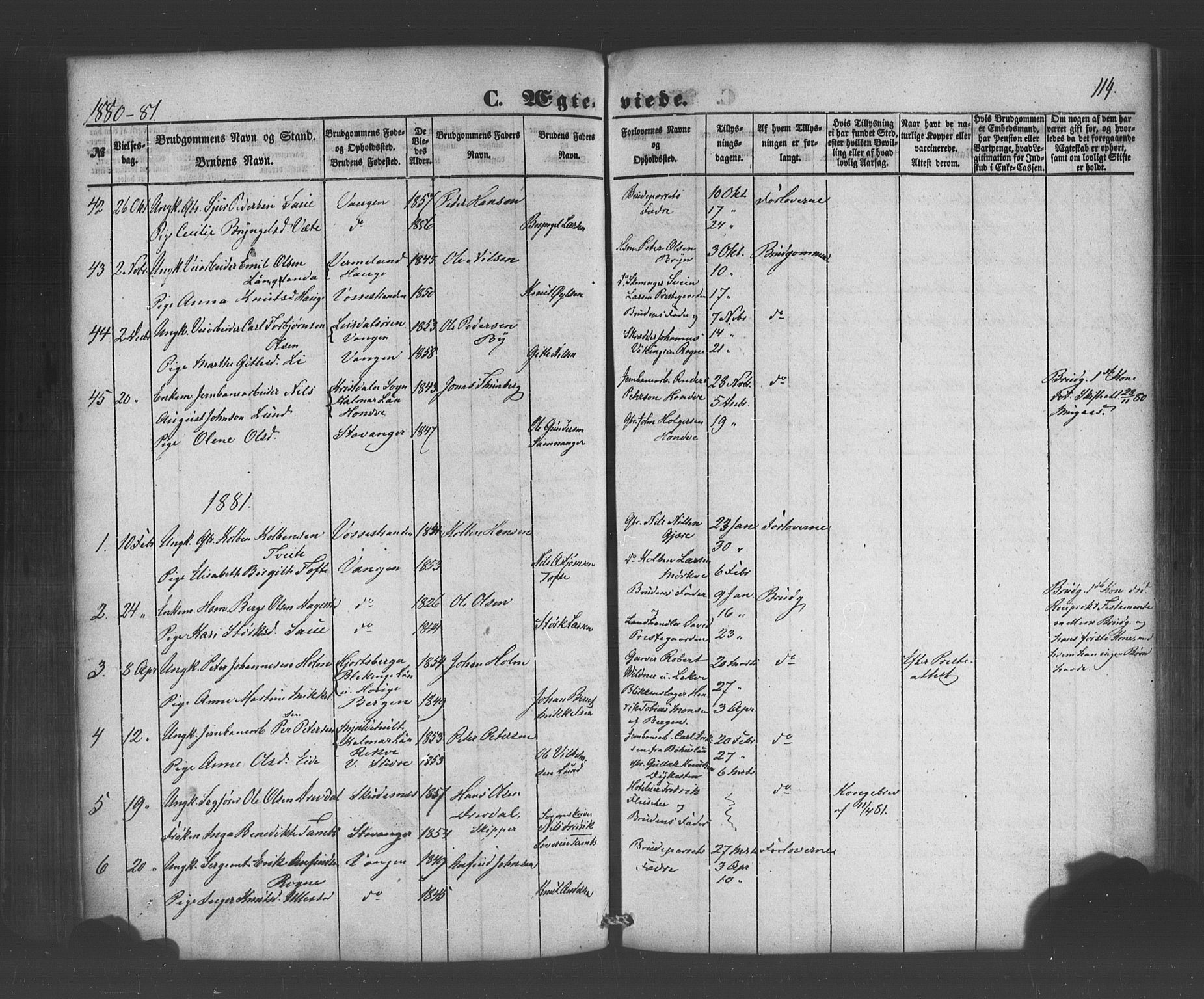 Voss sokneprestembete, SAB/A-79001/H/Haa: Parish register (official) no. A 19, 1851-1886, p. 114