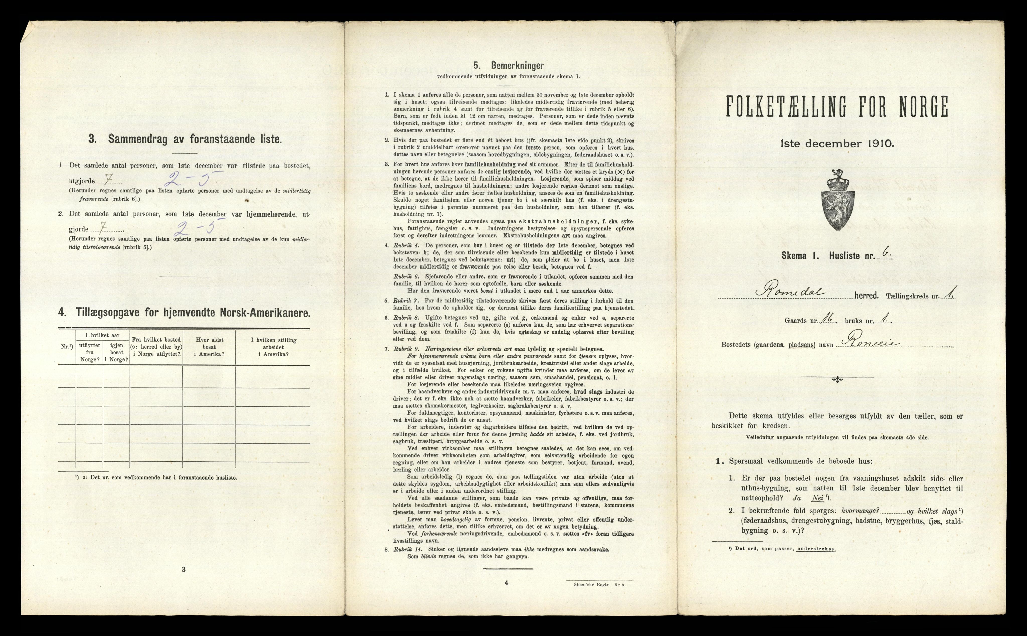 RA, 1910 census for Romedal, 1910, p. 61