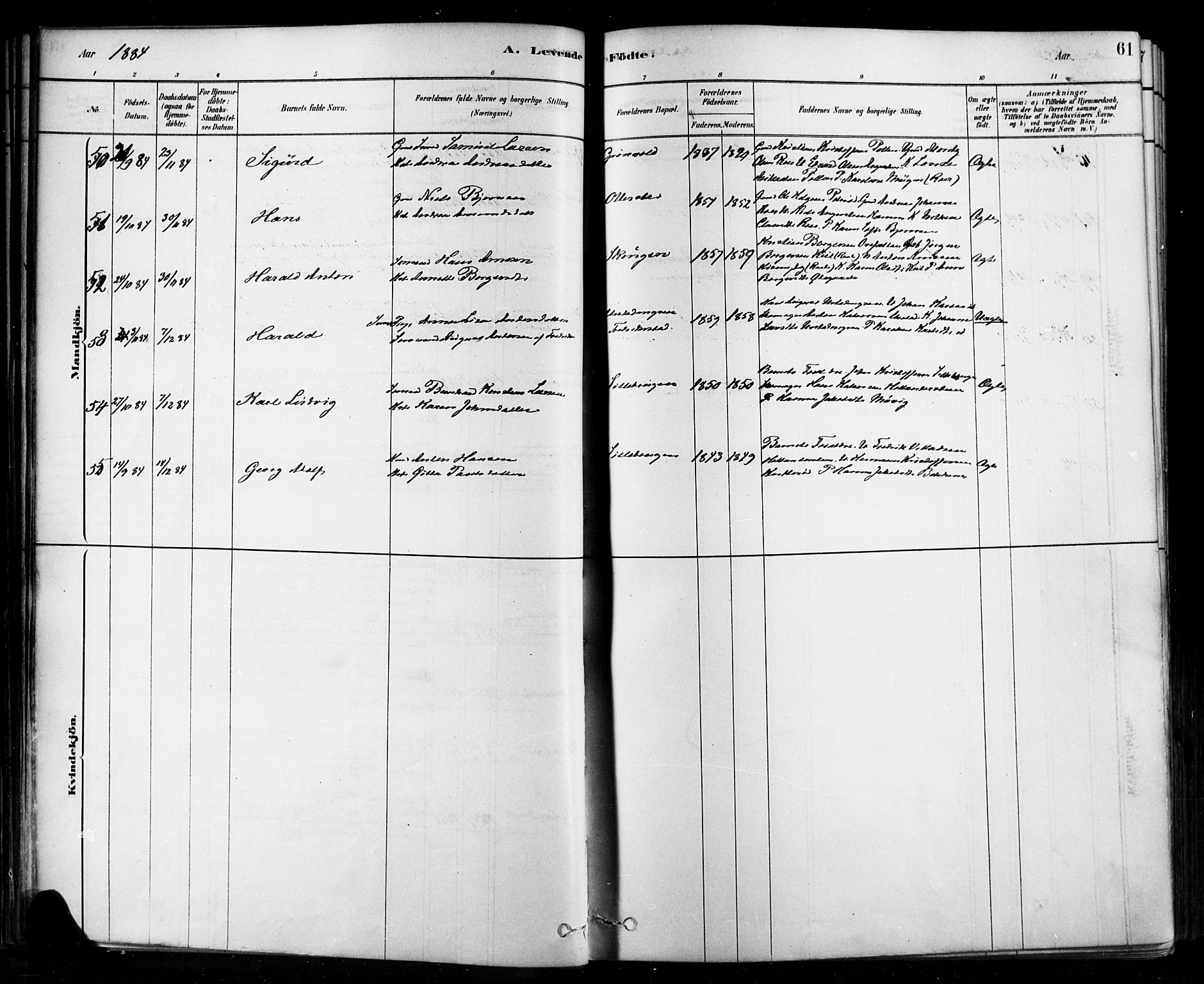 Rygge prestekontor Kirkebøker, AV/SAO-A-10084b/F/Fa/L0007: Parish register (official) no. 7, 1878-1904, p. 61