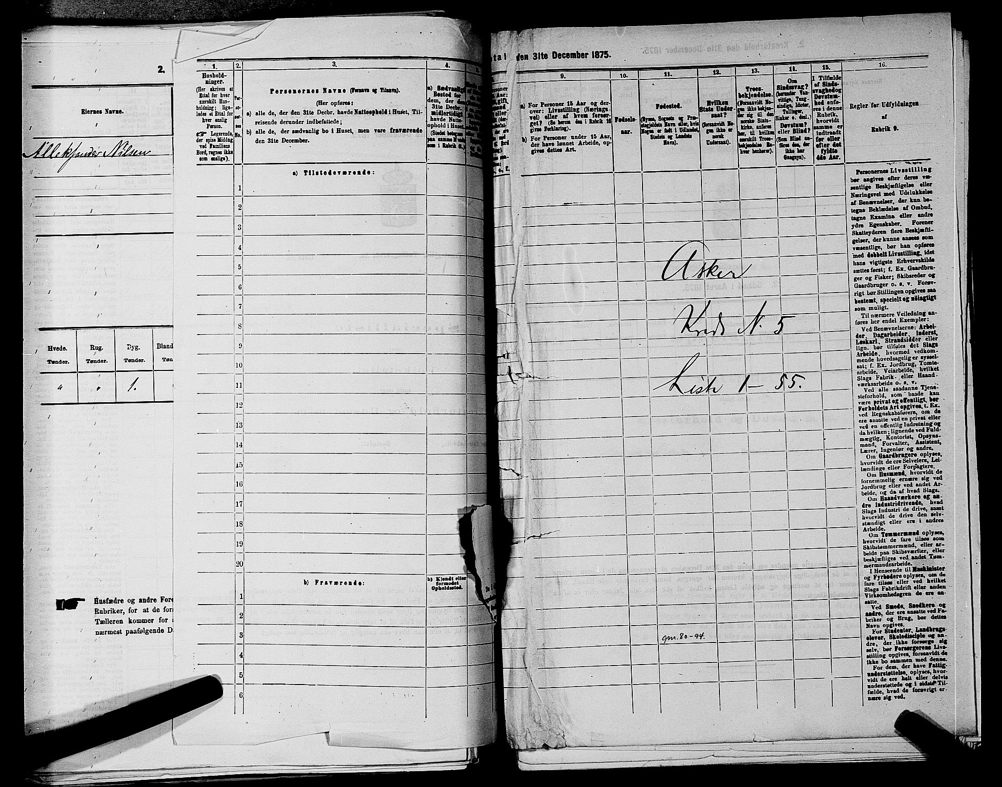 RA, 1875 census for 0220P Asker, 1875, p. 1027