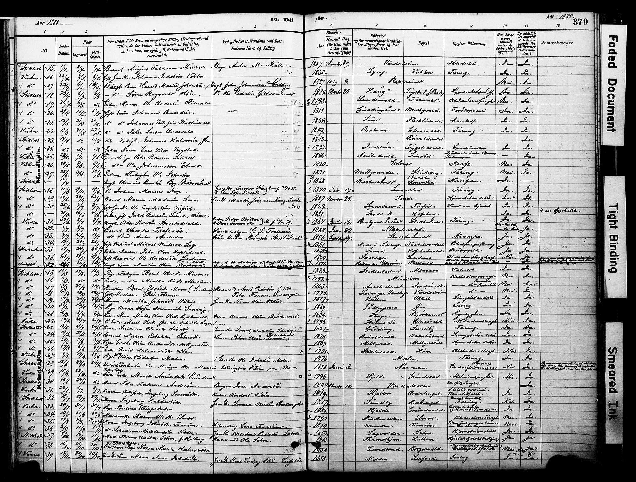 Ministerialprotokoller, klokkerbøker og fødselsregistre - Nord-Trøndelag, SAT/A-1458/723/L0244: Parish register (official) no. 723A13, 1881-1899, p. 379