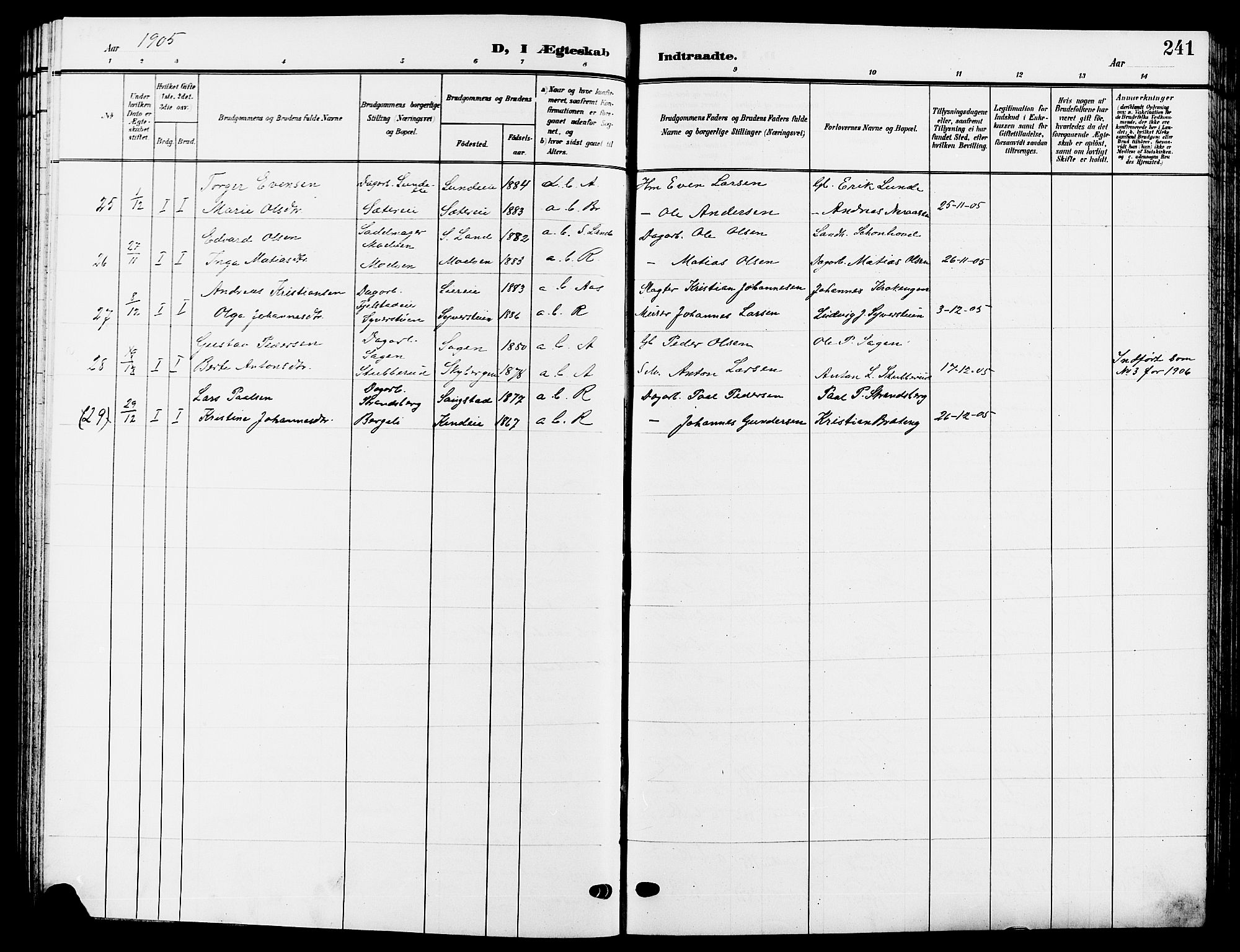 Ringsaker prestekontor, AV/SAH-PREST-014/L/La/L0015: Parish register (copy) no. 15, 1903-1912, p. 241