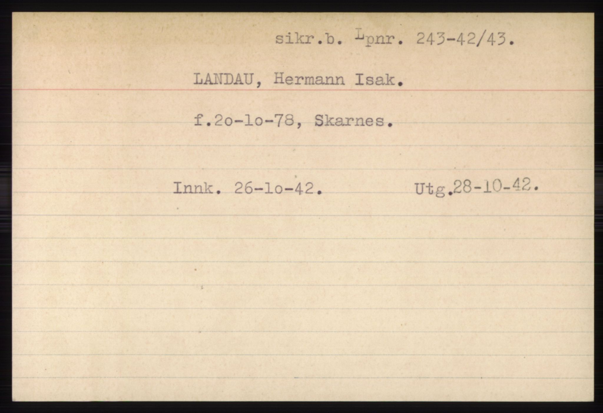 Statspolitiet - Hovedkontoret / Osloavdelingen, AV/RA-S-1329/C/Ck/Cke/L0004: Fangeregister; etternavn L - R, 1941-1945, p. 8