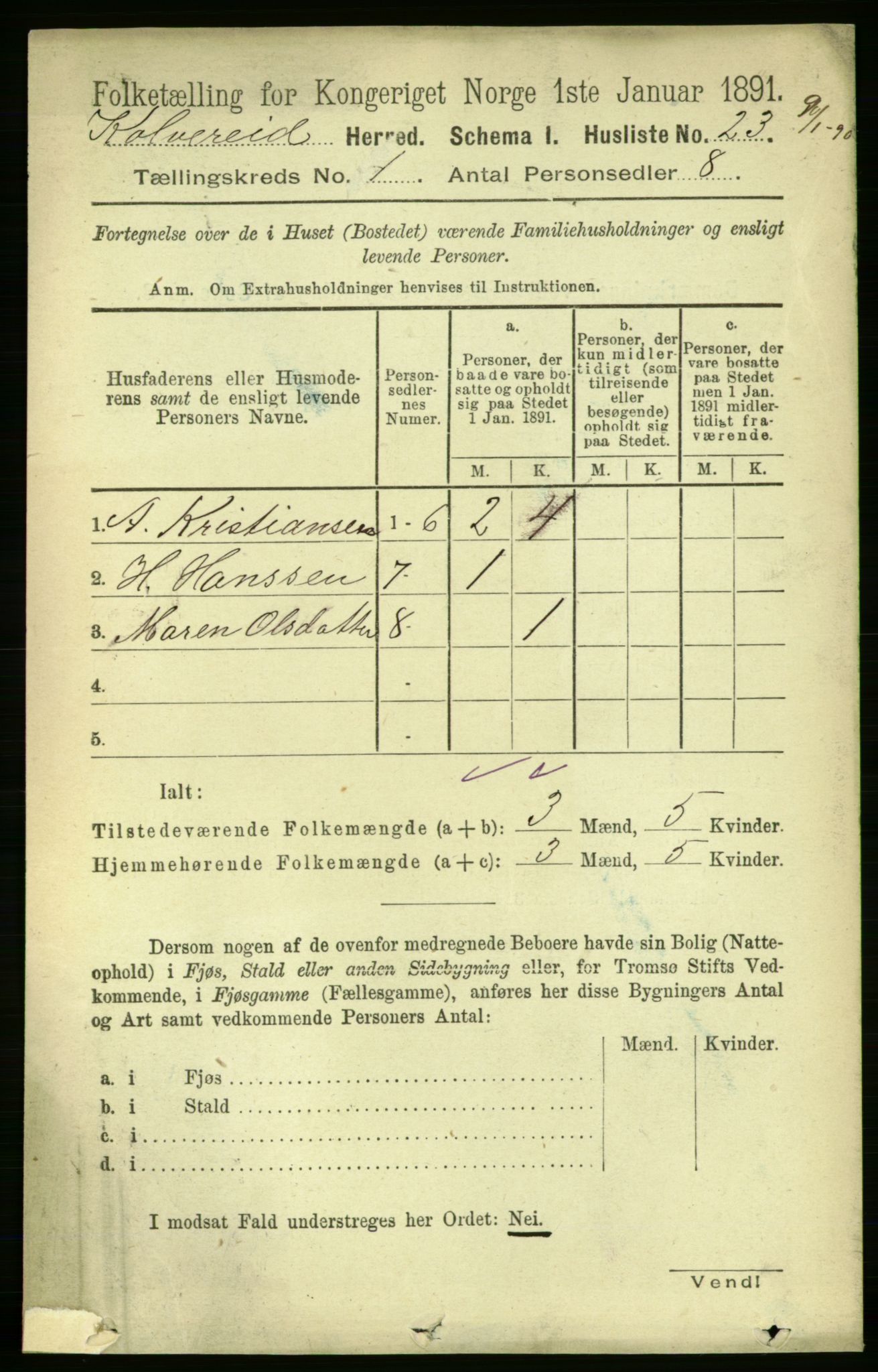 RA, 1891 census for 1752 Kolvereid, 1891, p. 40