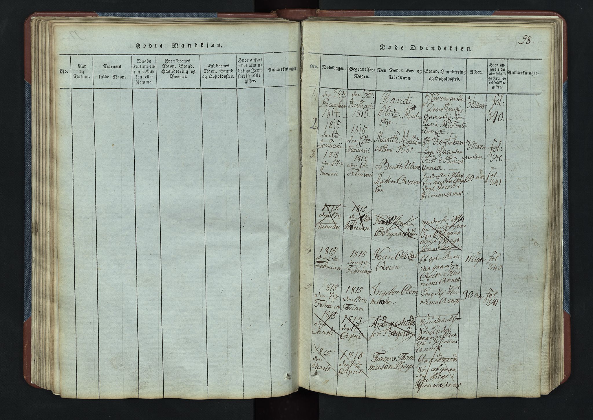 Vang prestekontor, Valdres, SAH/PREST-140/H/Hb/L0003: Parish register (copy) no. 3, 1814-1892, p. 98