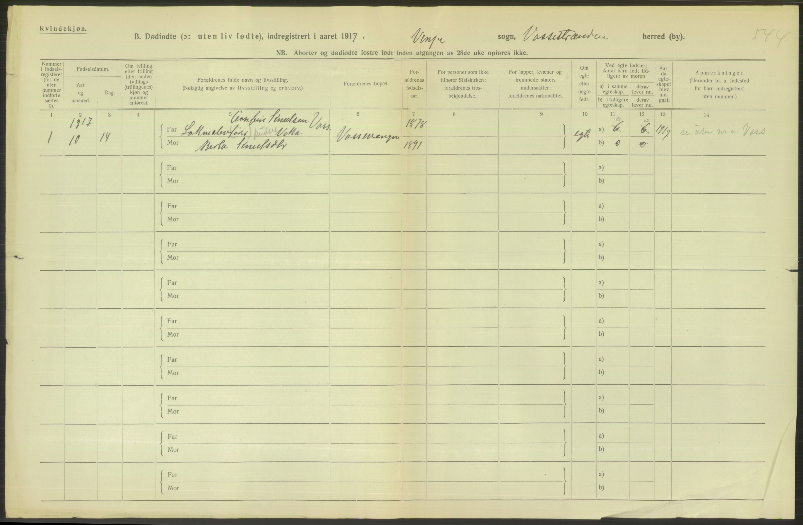 Statistisk sentralbyrå, Sosiodemografiske emner, Befolkning, RA/S-2228/D/Df/Dfb/Dfbg/L0036: S. Bergenhus amt: Døde, dødfødte. Bygder., 1917, p. 120