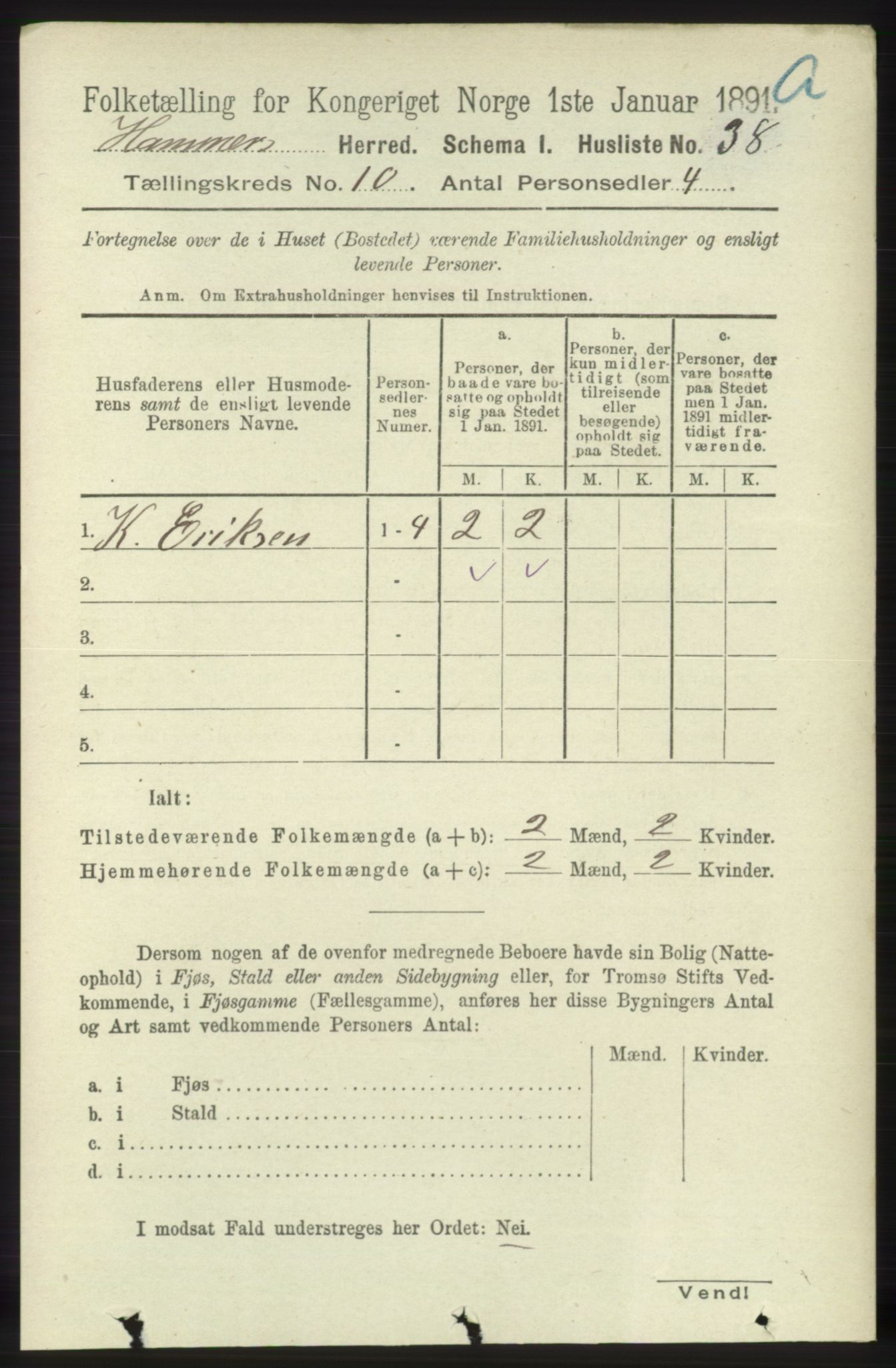 RA, 1891 census for 1254 Hamre, 1891, p. 2771