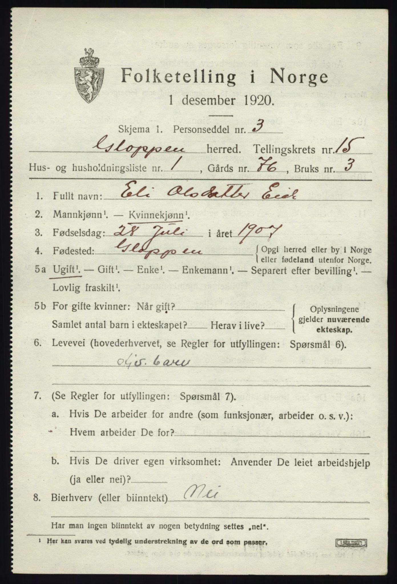 SAB, 1920 census for Gloppen, 1920, p. 7666