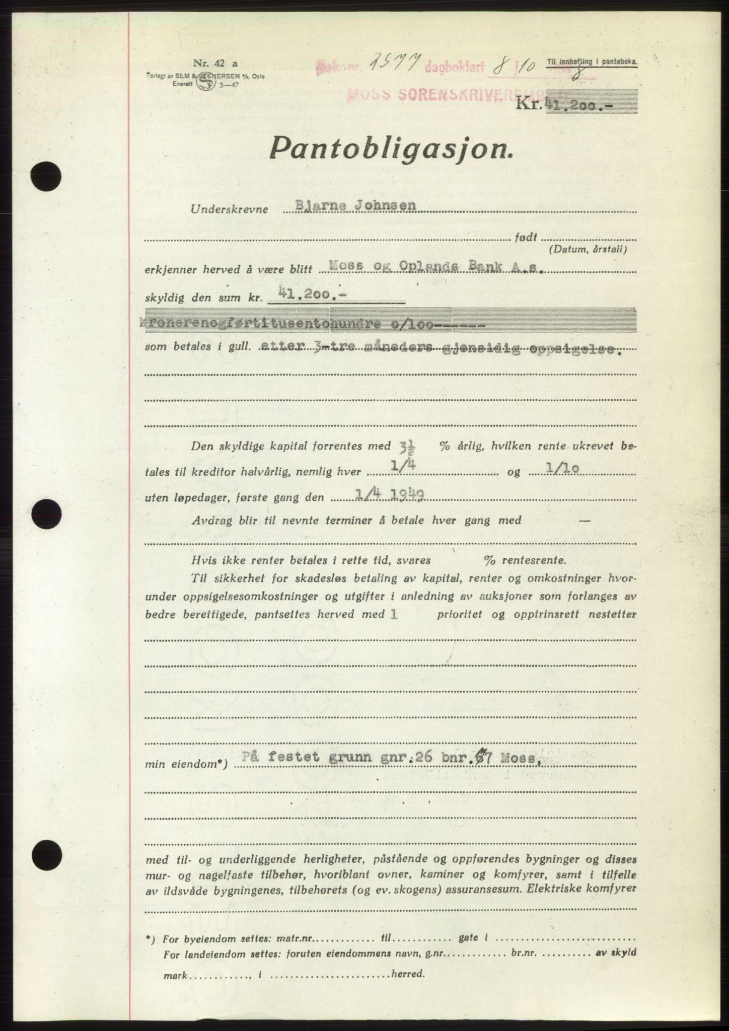 Moss sorenskriveri, AV/SAO-A-10168: Mortgage book no. B20, 1948-1948, Diary no: : 2577/1948