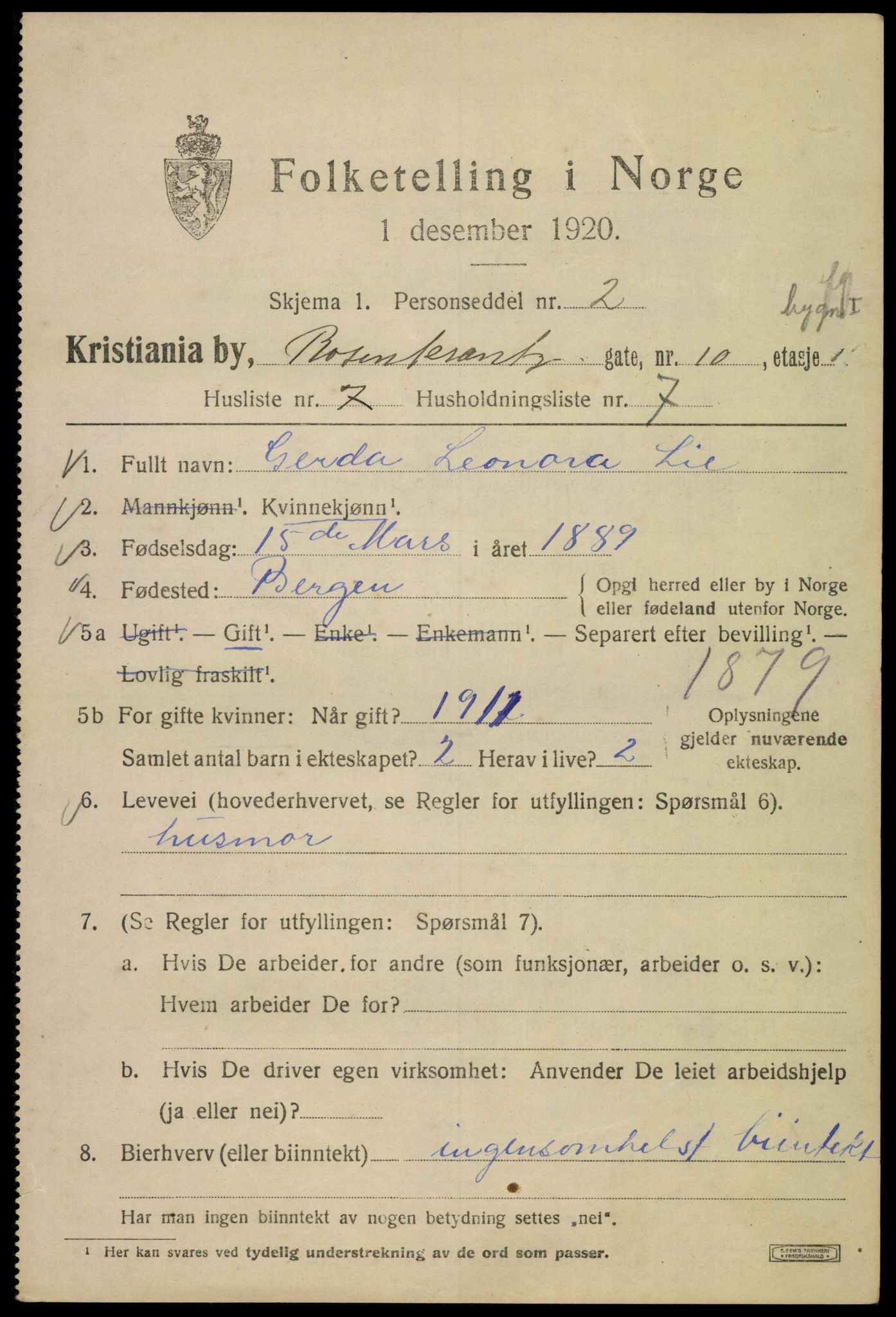 SAO, 1920 census for Kristiania, 1920, p. 466865