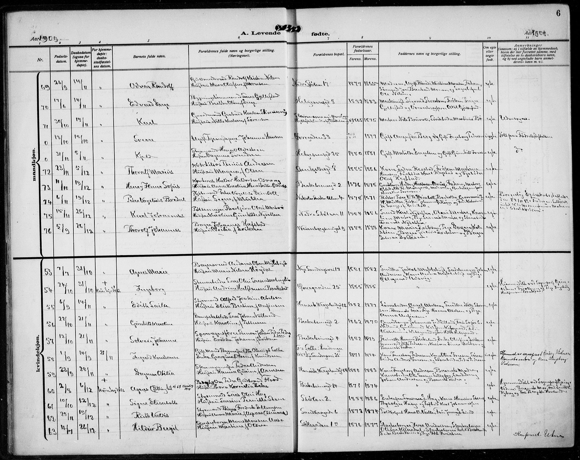 Mariakirken Sokneprestembete, AV/SAB-A-76901/H/Hab/L0006: Parish register (copy) no. A 6, 1909-1939, p. 6