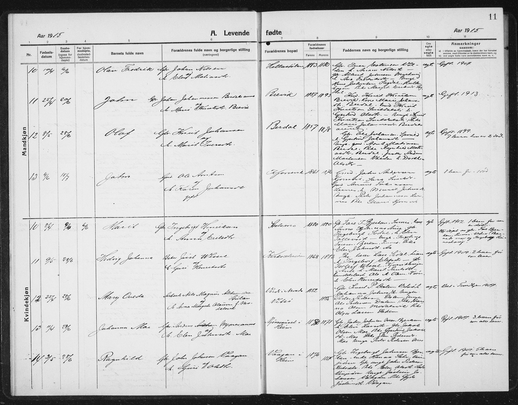 Ministerialprotokoller, klokkerbøker og fødselsregistre - Sør-Trøndelag, SAT/A-1456/630/L0506: Parish register (copy) no. 630C04, 1914-1933, p. 11