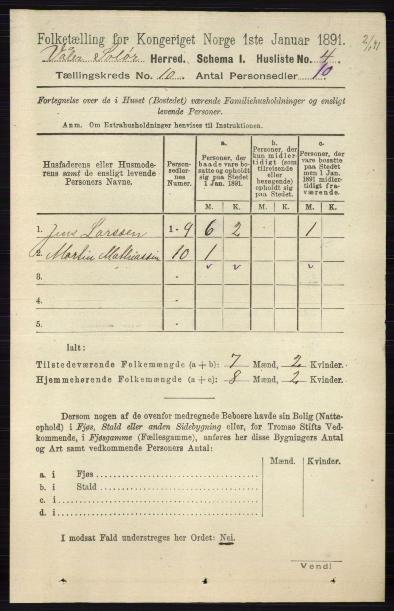 RA, 1891 census for 0426 Våler, 1891, p. 4120