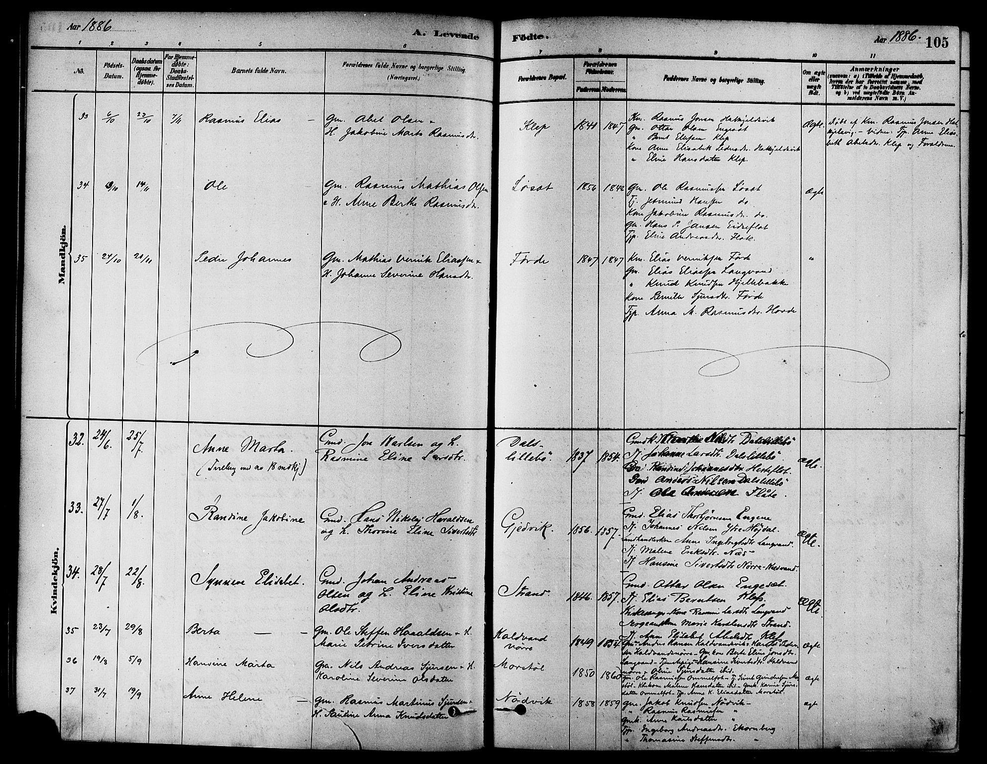 Ministerialprotokoller, klokkerbøker og fødselsregistre - Møre og Romsdal, AV/SAT-A-1454/511/L0141: Parish register (official) no. 511A08, 1878-1890, p. 105