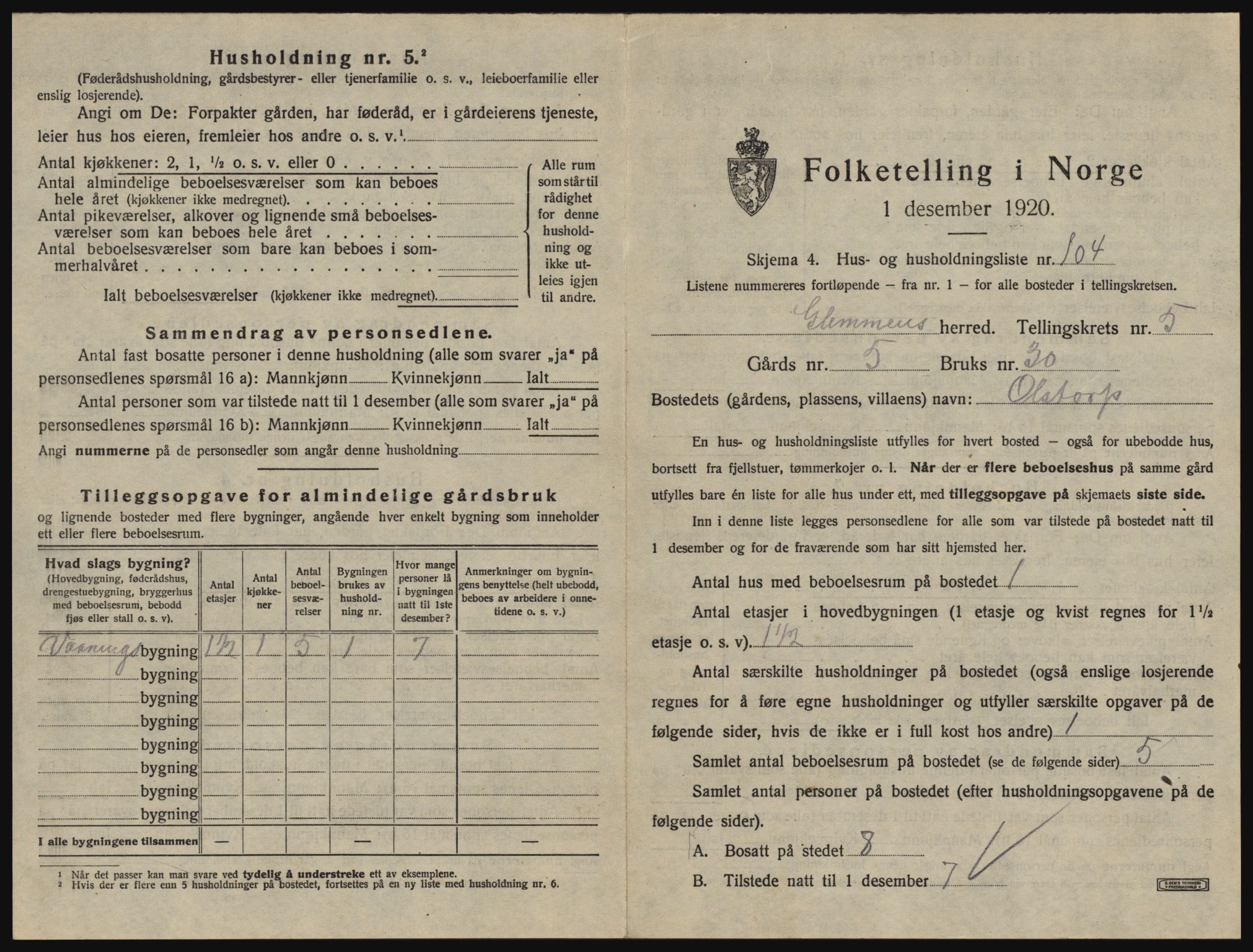 SAO, 1920 census for Glemmen, 1920, p. 1863