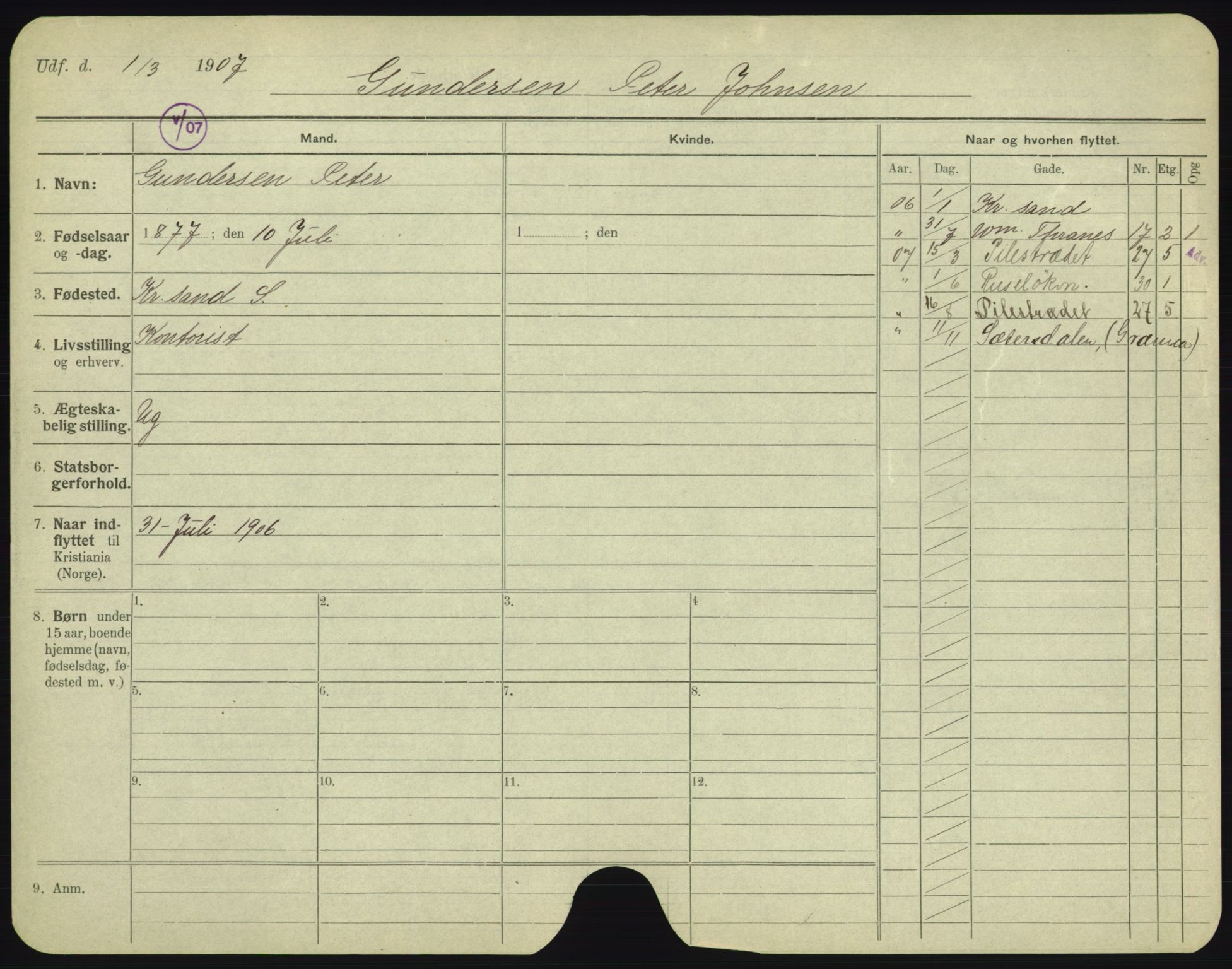 Oslo folkeregister, Registerkort, AV/SAO-A-11715/F/Fa/Fac/L0003: Menn, 1906-1914, p. 850a