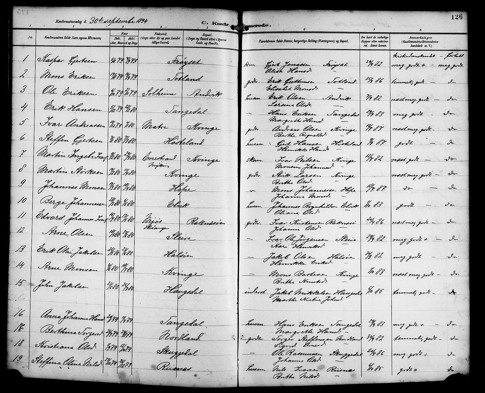 Masfjorden Sokneprestembete, SAB/A-77001: Parish register (copy) no. B 1, 1892-1913, p. 126