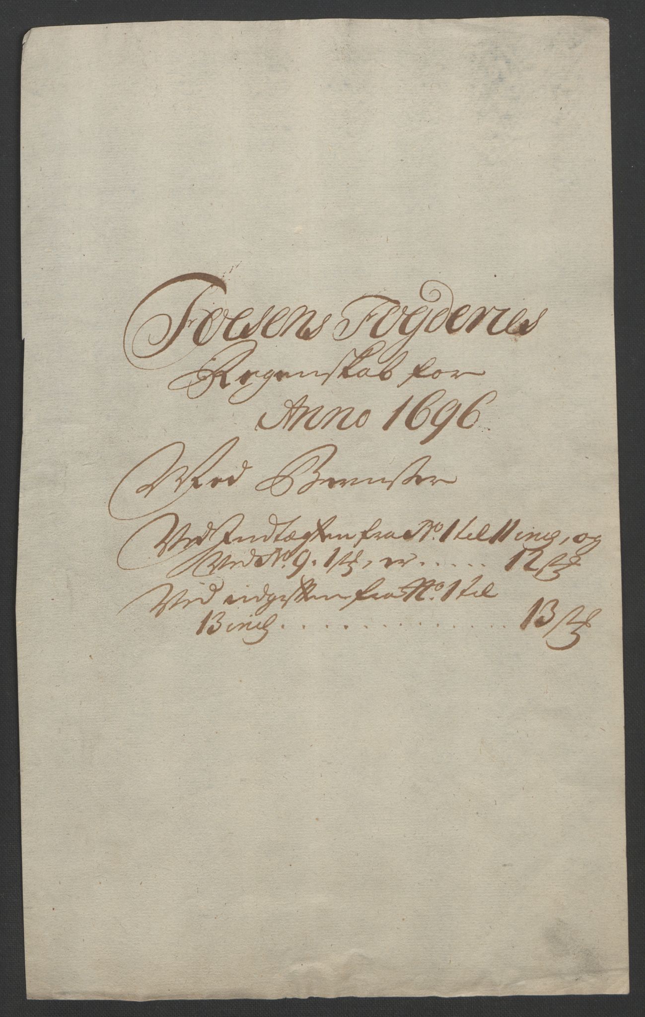 Rentekammeret inntil 1814, Reviderte regnskaper, Fogderegnskap, AV/RA-EA-4092/R57/L3851: Fogderegnskap Fosen, 1695-1696, p. 192