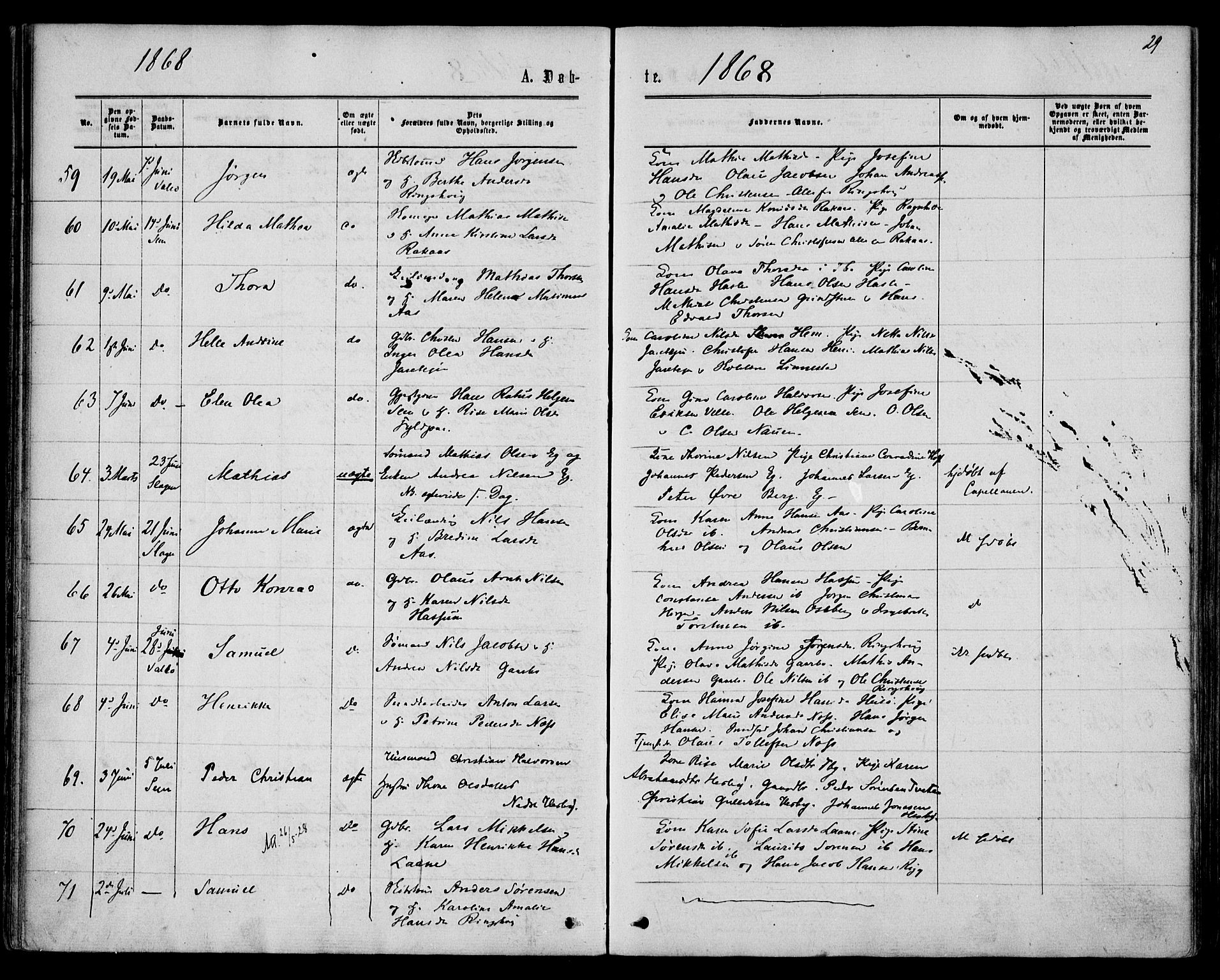 Sem kirkebøker, AV/SAKO-A-5/F/Fa/L0008: Parish register (official) no. I 8, 1866-1873, p. 29