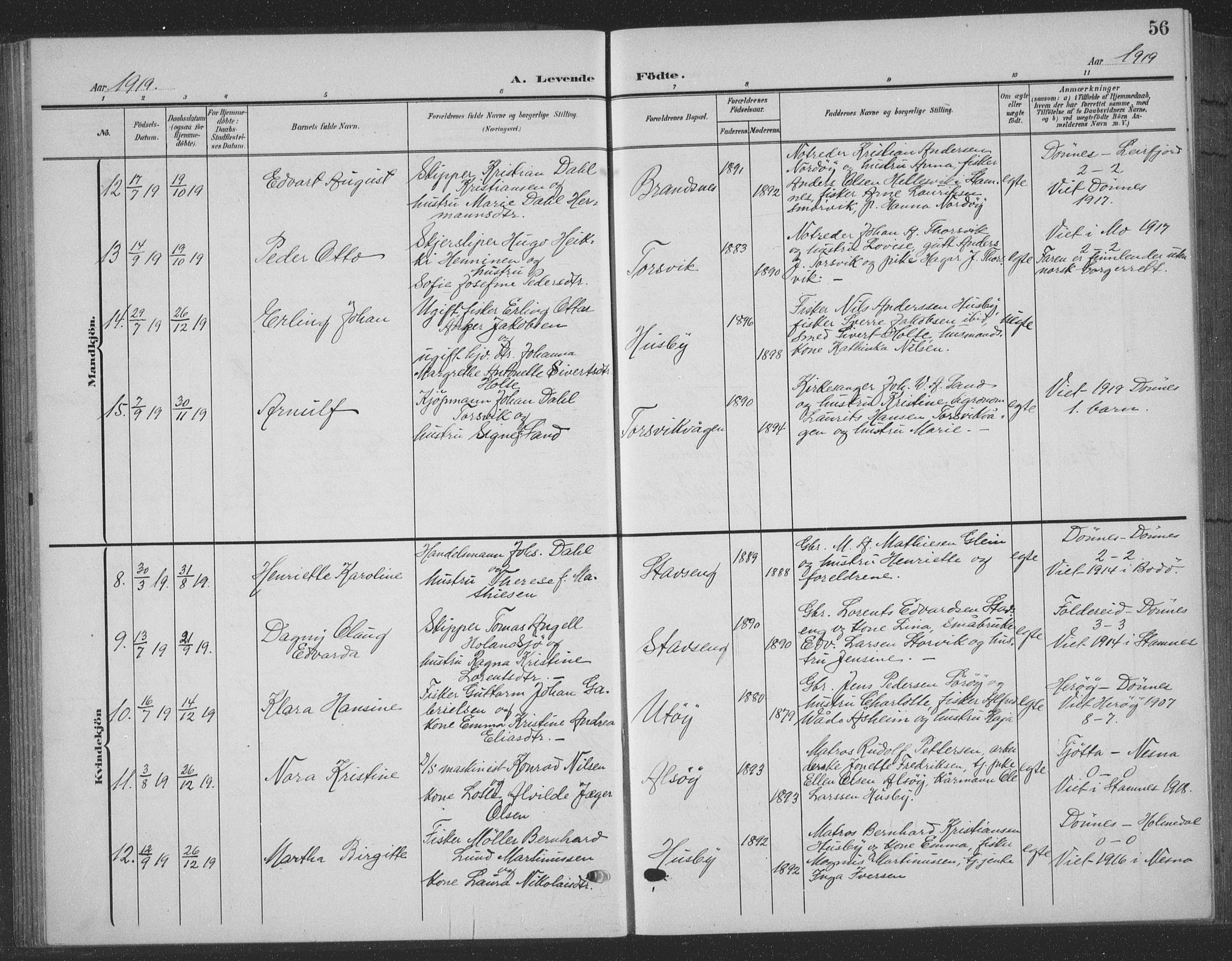 Ministerialprotokoller, klokkerbøker og fødselsregistre - Nordland, SAT/A-1459/835/L0533: Parish register (copy) no. 835C05, 1906-1939, p. 56