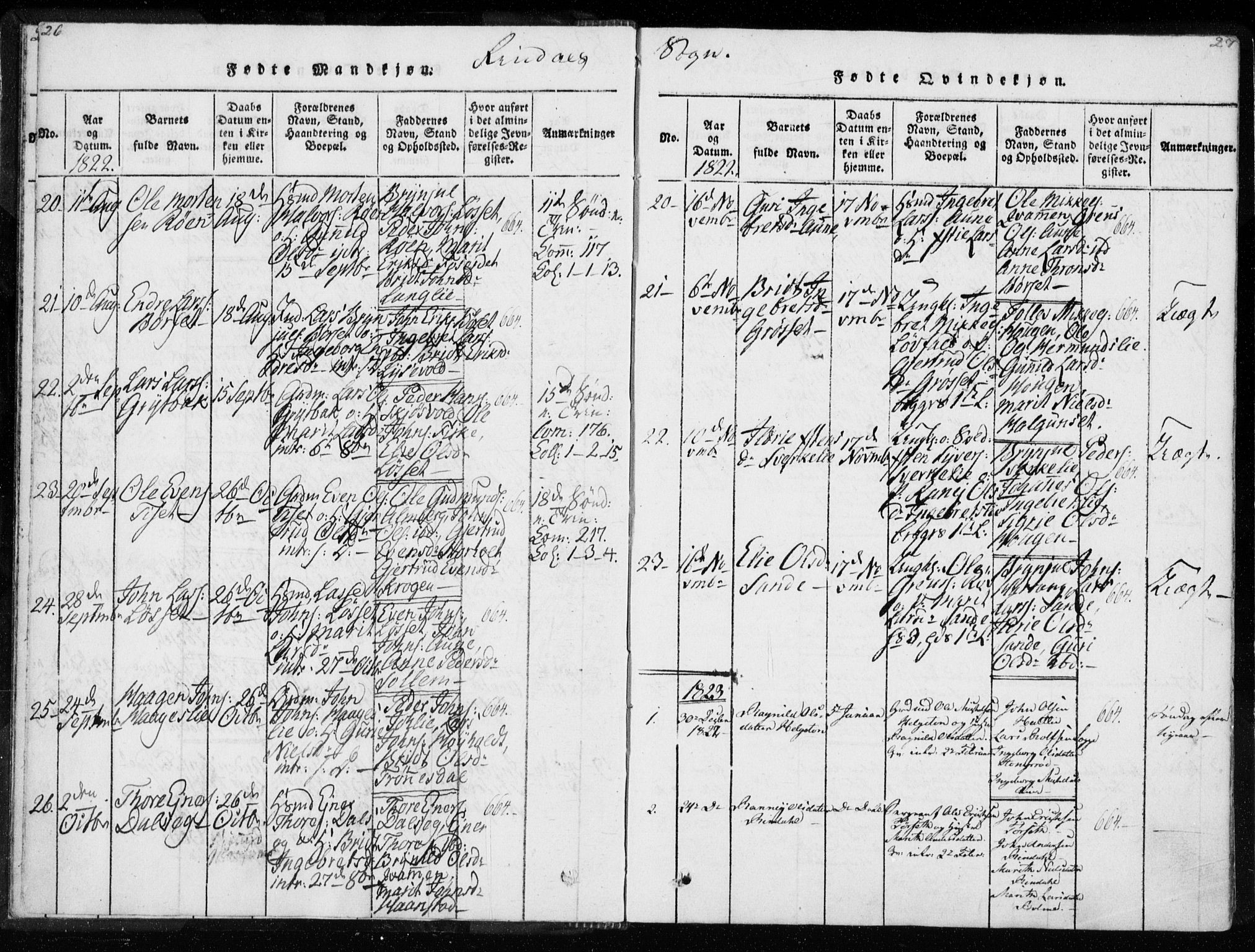 Ministerialprotokoller, klokkerbøker og fødselsregistre - Møre og Romsdal, AV/SAT-A-1454/595/L1041: Parish register (official) no. 595A03, 1819-1829, p. 26-27