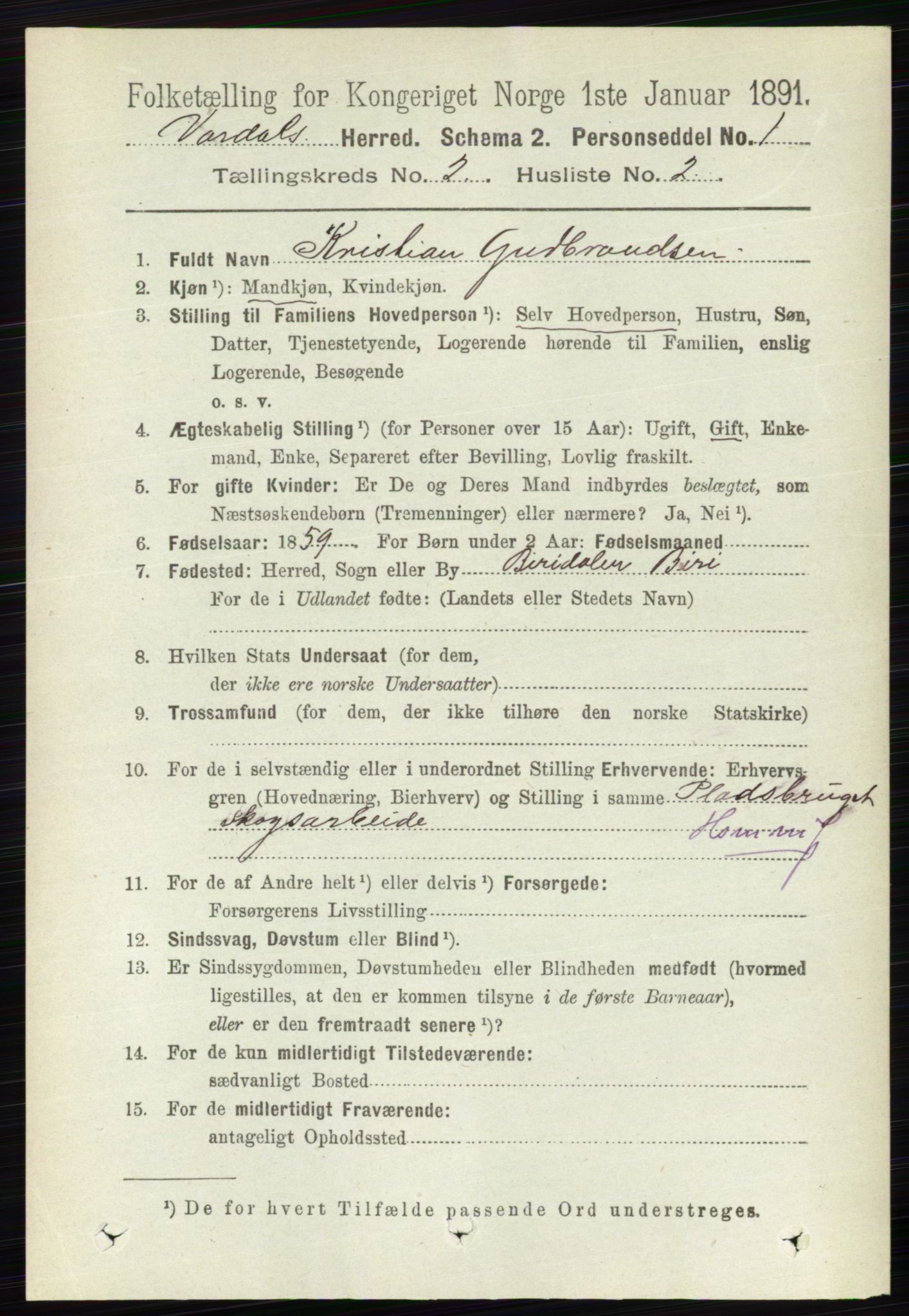 RA, 1891 census for 0527 Vardal, 1891, p. 535