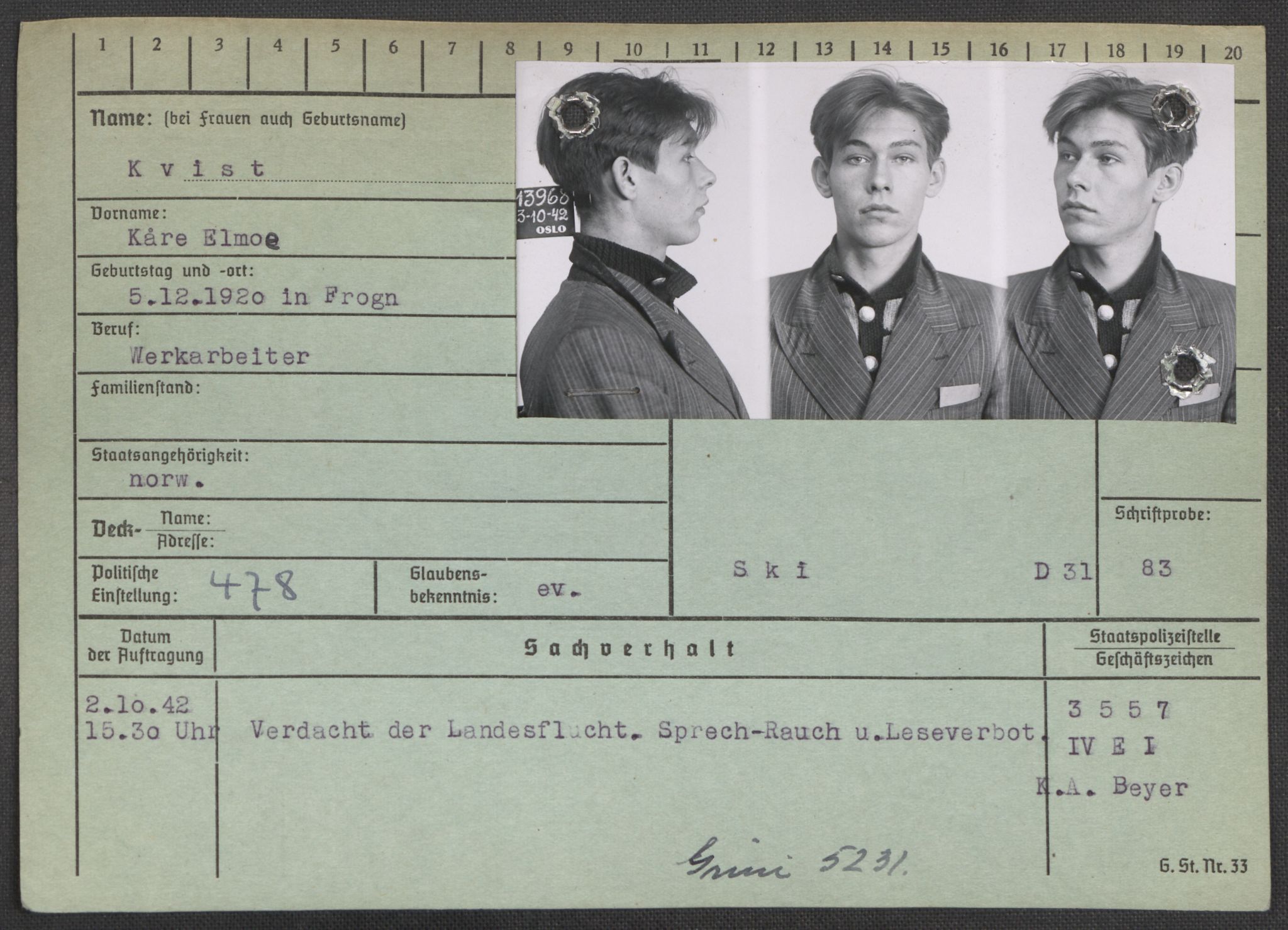 Befehlshaber der Sicherheitspolizei und des SD, AV/RA-RAFA-5969/E/Ea/Eaa/L0006: Register over norske fanger i Møllergata 19: Kj-Lund, 1940-1945, p. 576