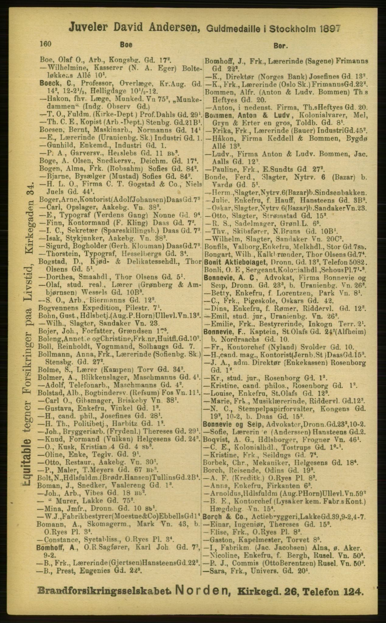 Kristiania/Oslo adressebok, PUBL/-, 1898, p. 160