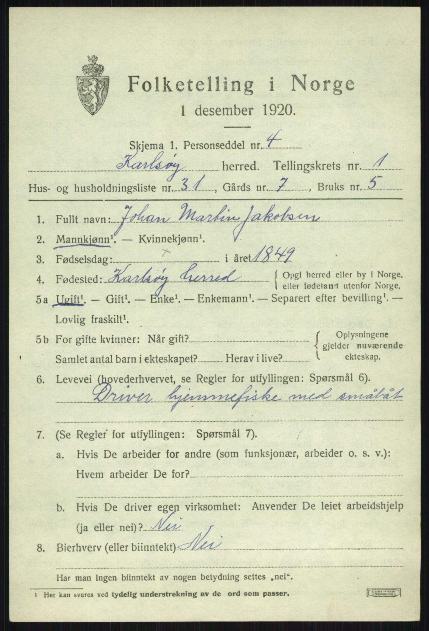 SATØ, 1920 census for Karlsøy, 1920, p. 1174