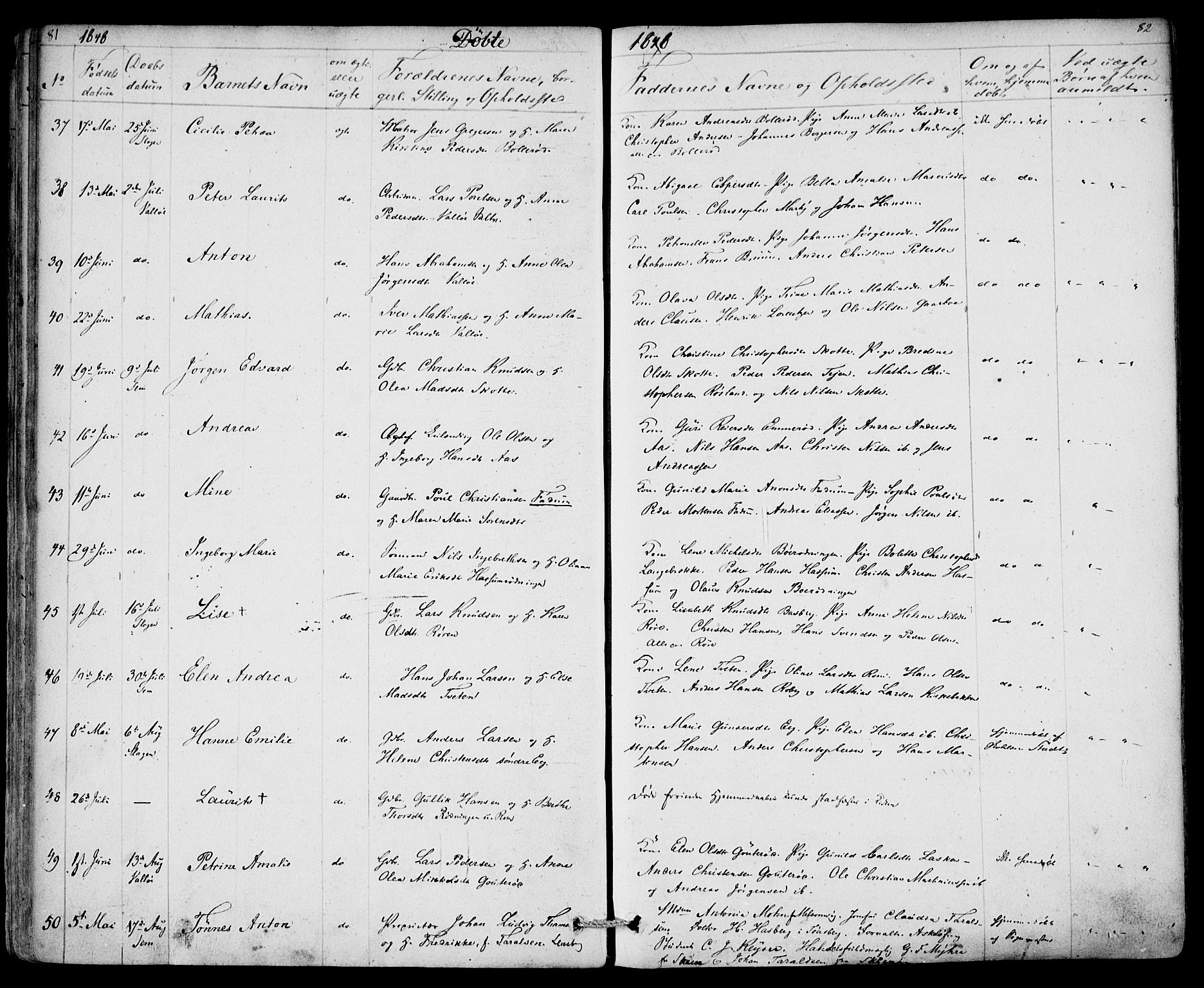 Sem kirkebøker, SAKO/A-5/F/Fa/L0006: Parish register (official) no. I 6, 1843-1855, p. 81-82