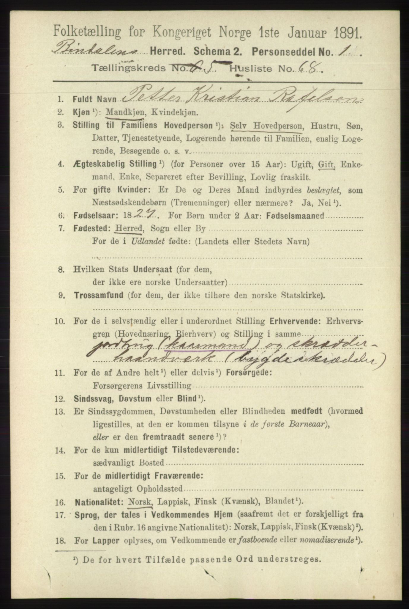 RA, 1891 census for 1811 Bindal, 1891, p. 1636