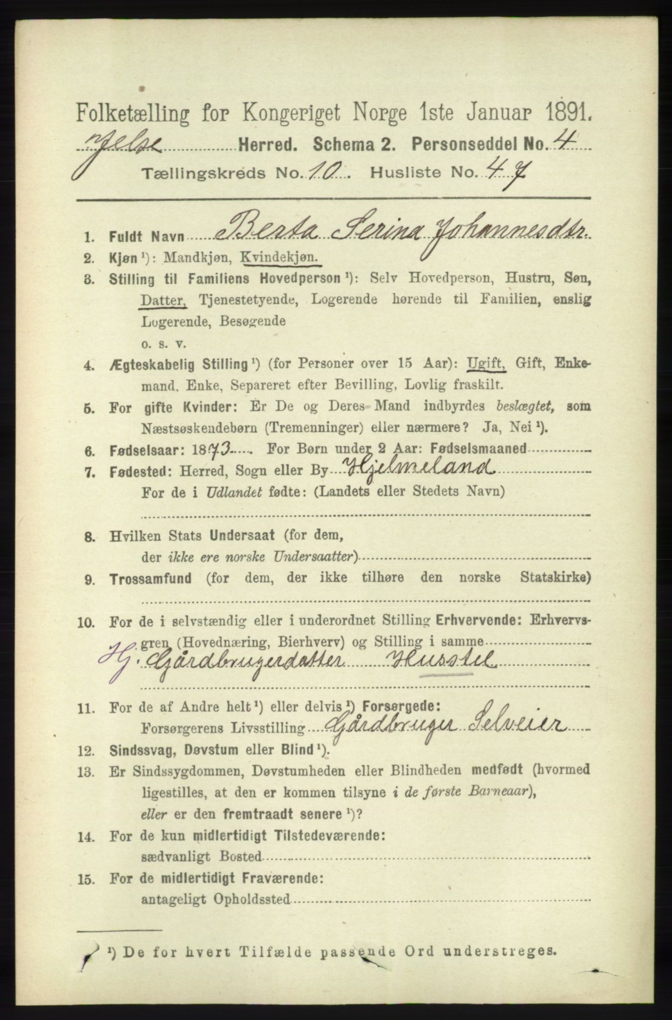 RA, 1891 census for 1138 Jelsa, 1891, p. 2695