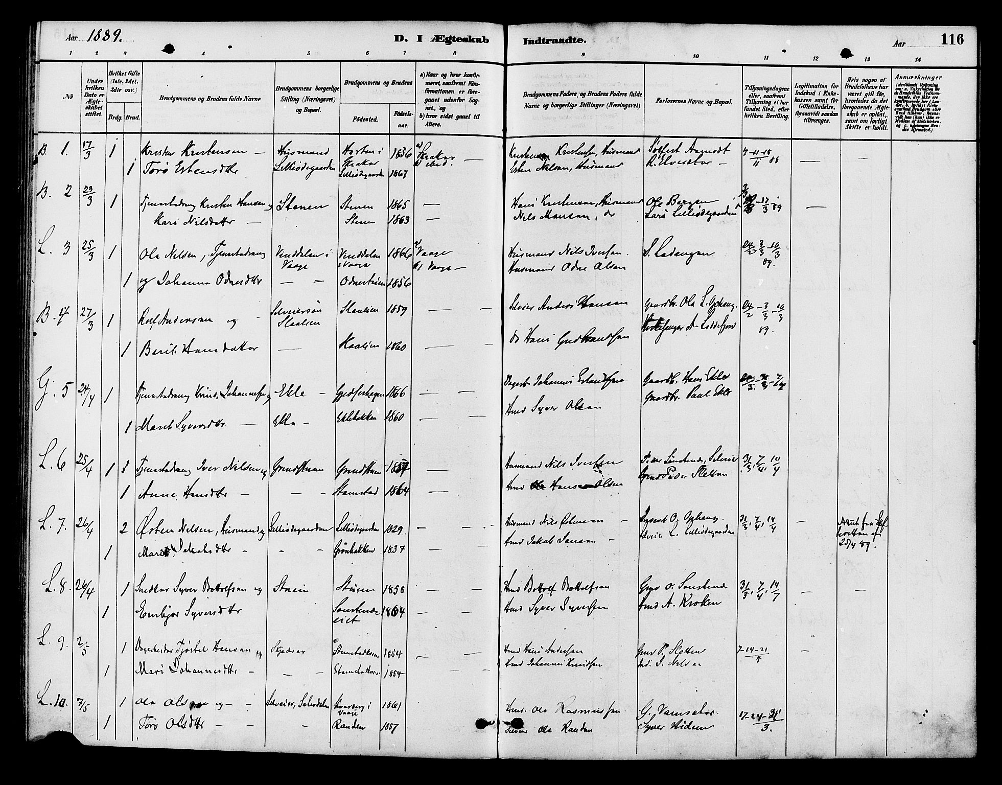 Lom prestekontor, SAH/PREST-070/K/L0008: Parish register (official) no. 8, 1885-1898, p. 116