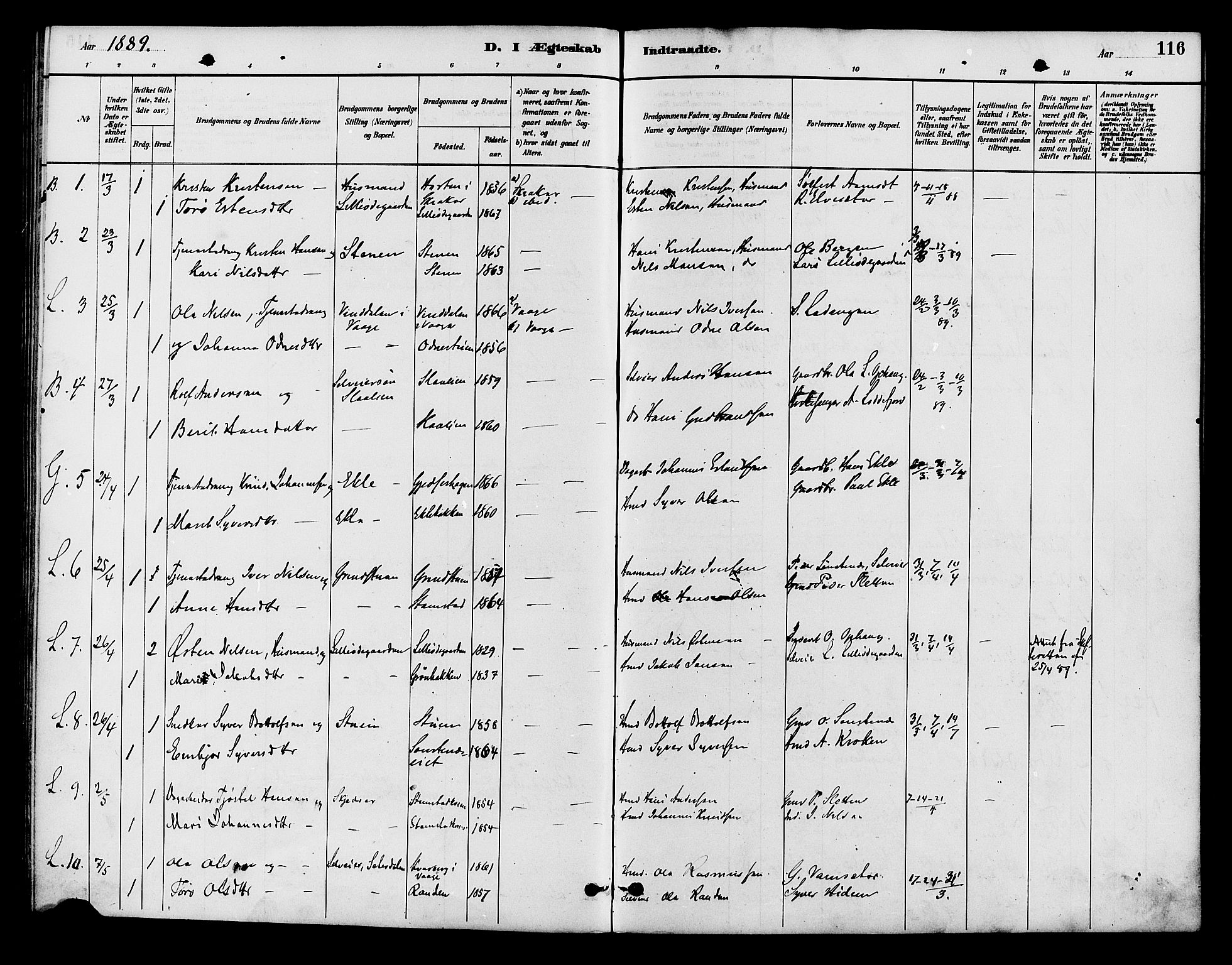 Lom prestekontor, AV/SAH-PREST-070/K/L0008: Parish register (official) no. 8, 1885-1898, p. 116