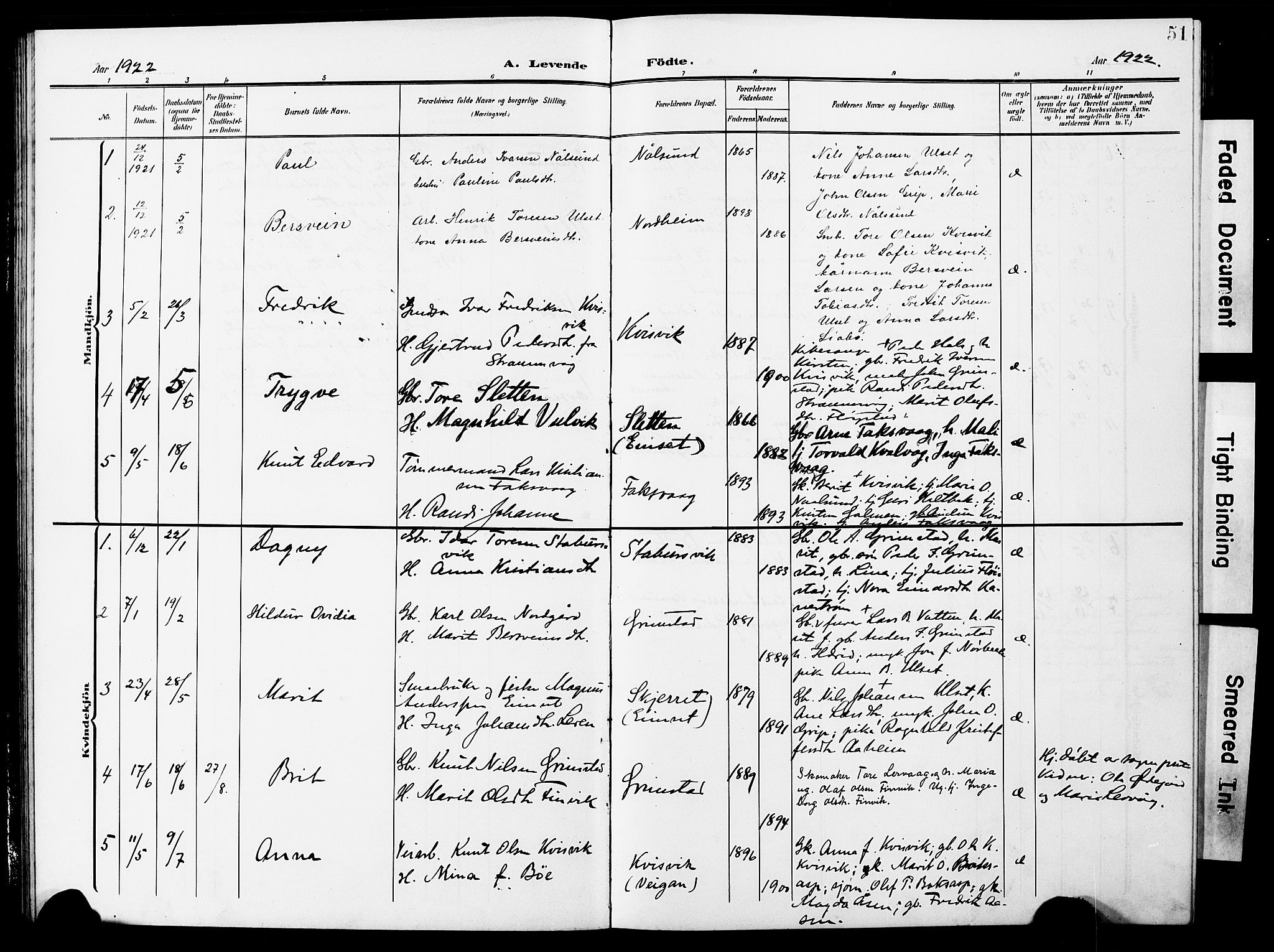 Ministerialprotokoller, klokkerbøker og fødselsregistre - Møre og Romsdal, AV/SAT-A-1454/587/L1001: Parish register (copy) no. 587C01, 1906-1927, p. 51