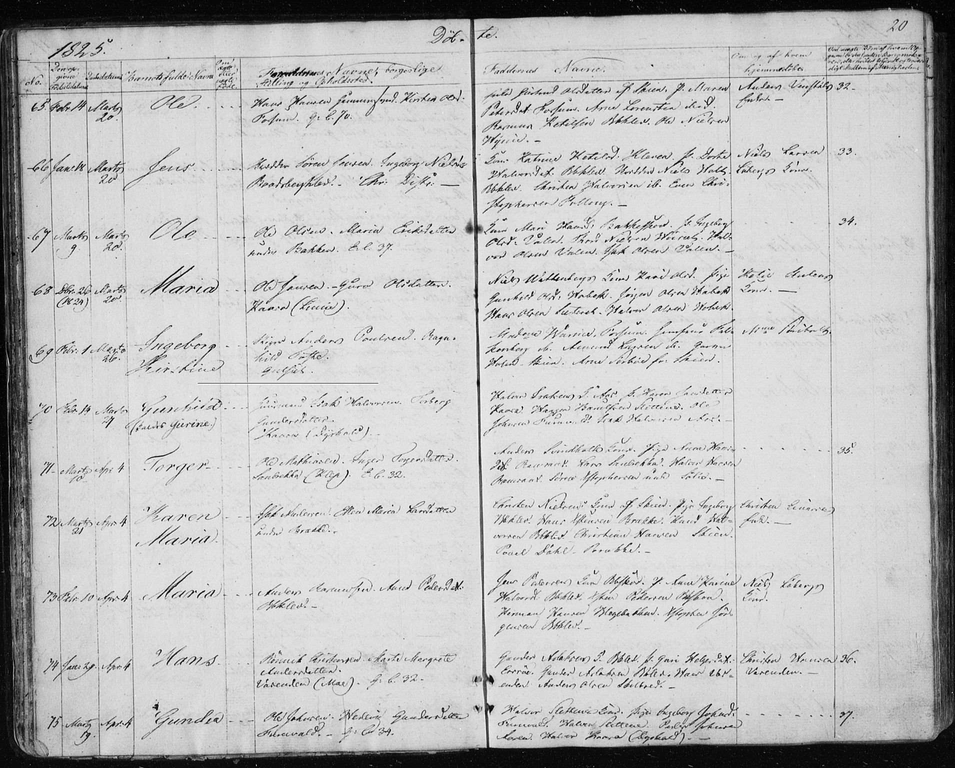 Gjerpen kirkebøker, AV/SAKO-A-265/F/Fa/L0005: Parish register (official) no. I 5, 1823-1829, p. 20