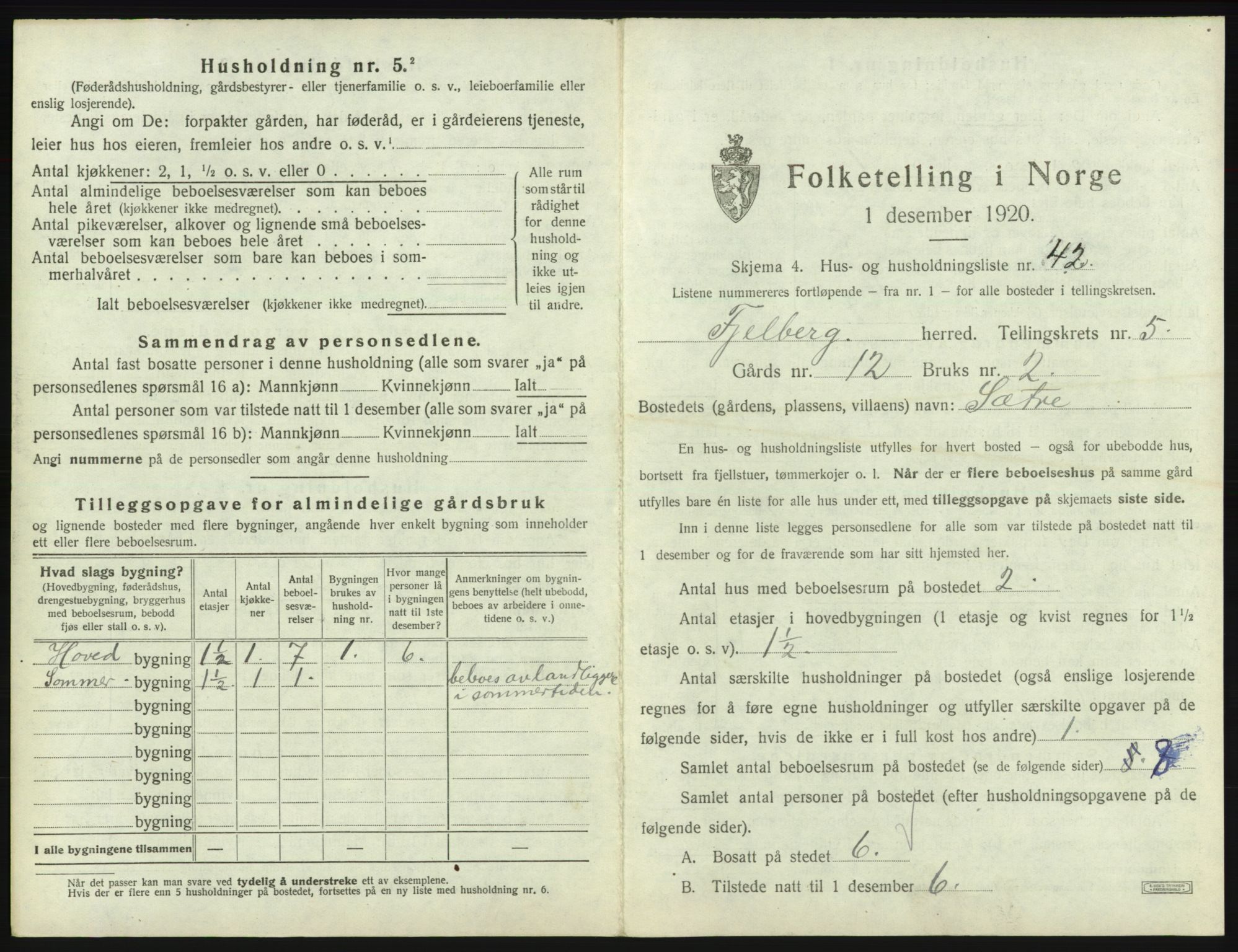 SAB, 1920 census for Fjelberg, 1920, p. 307