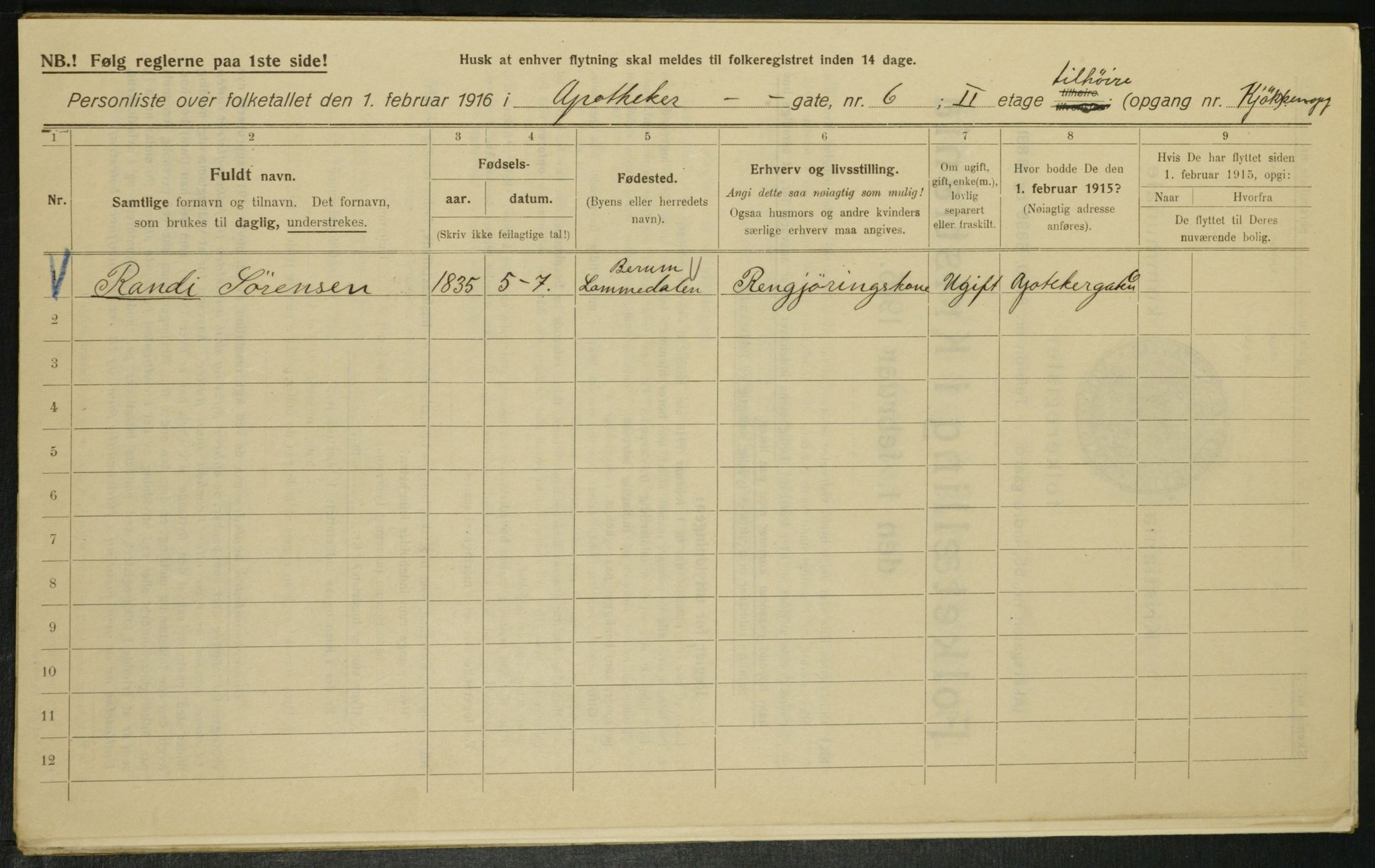 OBA, Municipal Census 1916 for Kristiania, 1916, p. 1391