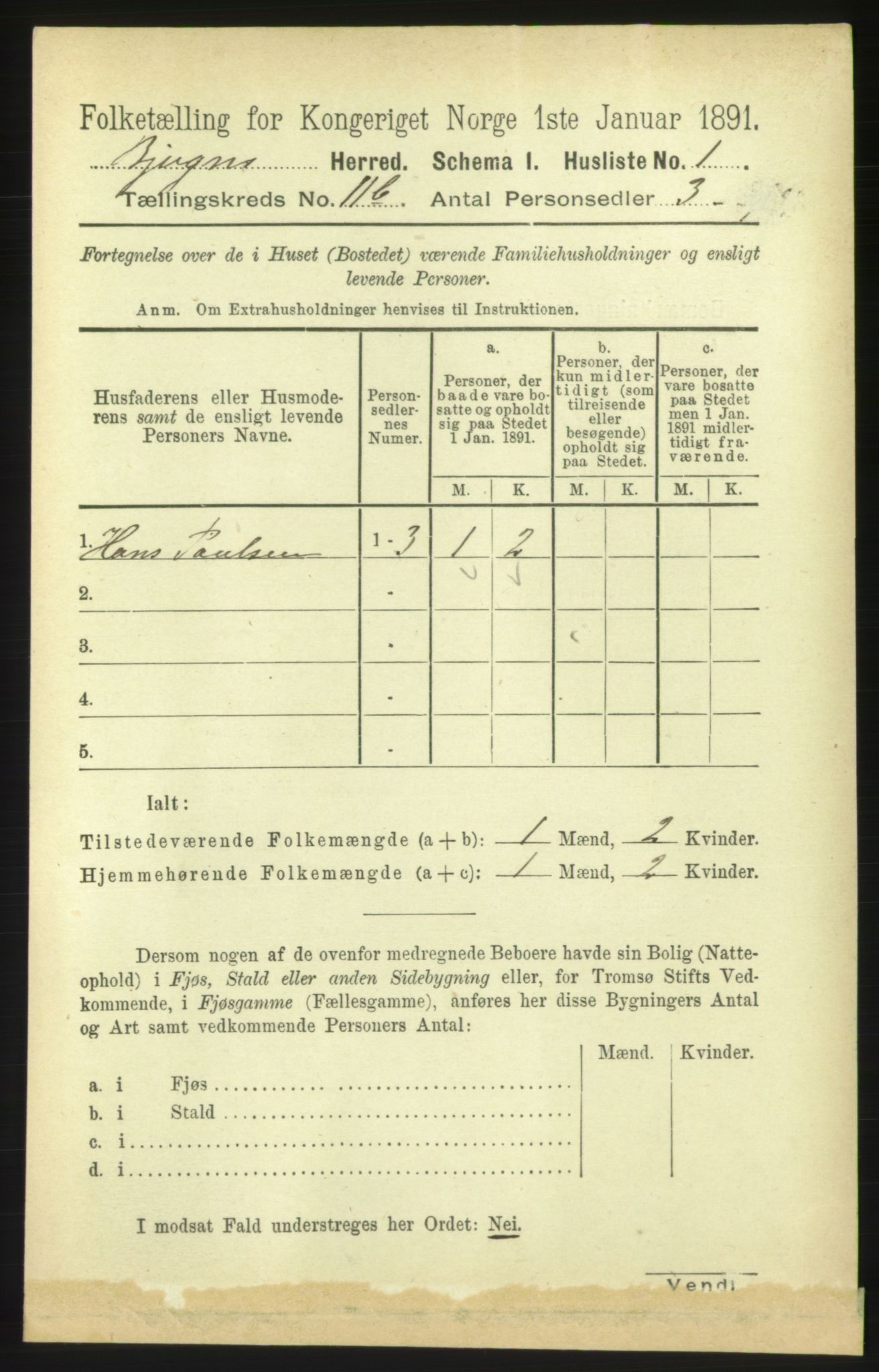 RA, 1891 census for 1627 Bjugn, 1891, p. 3133