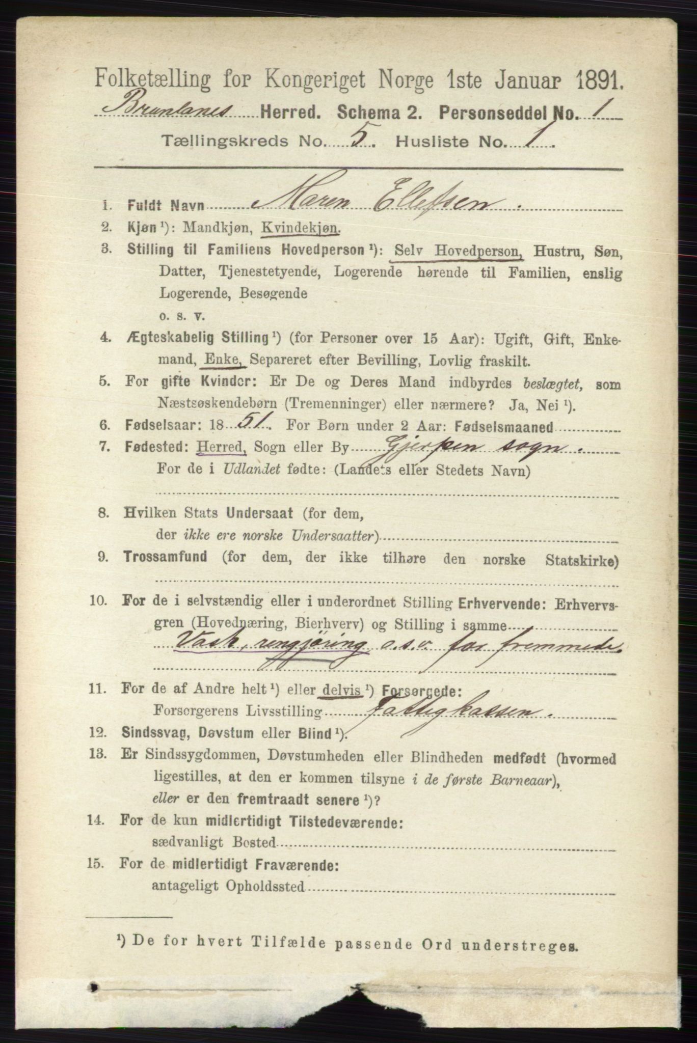 RA, 1891 census for 0726 Brunlanes, 1891, p. 2235